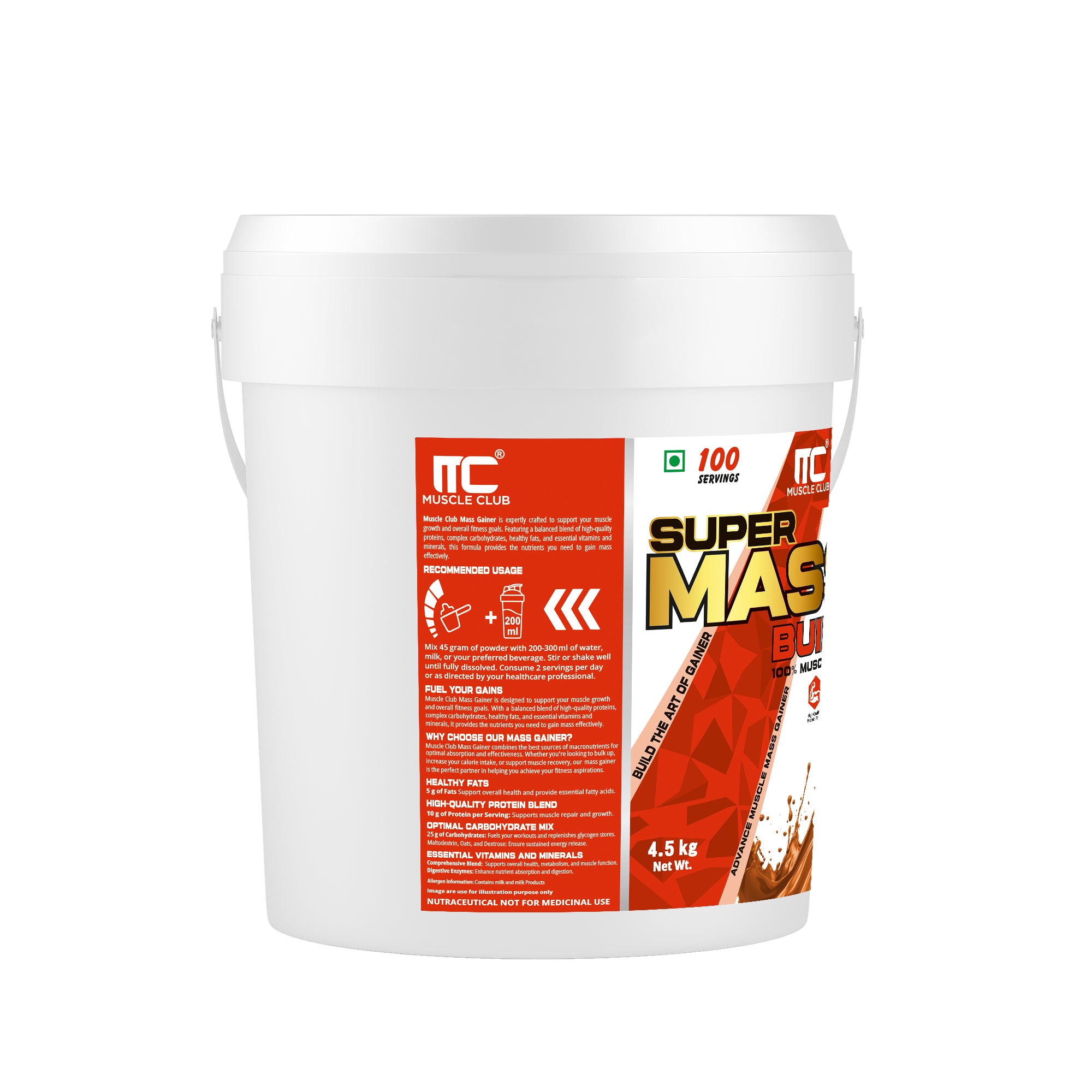 Muscle Club Super Mass Gainer – 1kg – Weight Gainer with L-Glutamine, Taurine, Vitamin A, B-Complex, Calcium, Iron, Zinc & Vitamin D – Supports Muscle Growth, Recovery & Weight Gain - Muscle Club