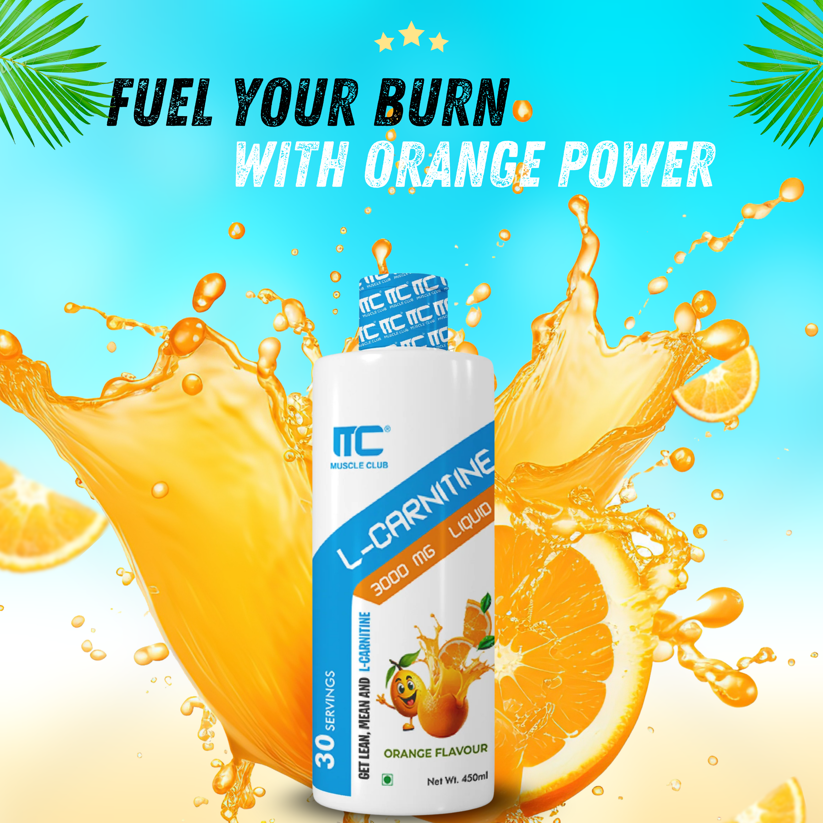 Muscle Club L-Carnitine 3000 mg Liquid - Energy and Fat Metabolism Support Supplement | 450ml