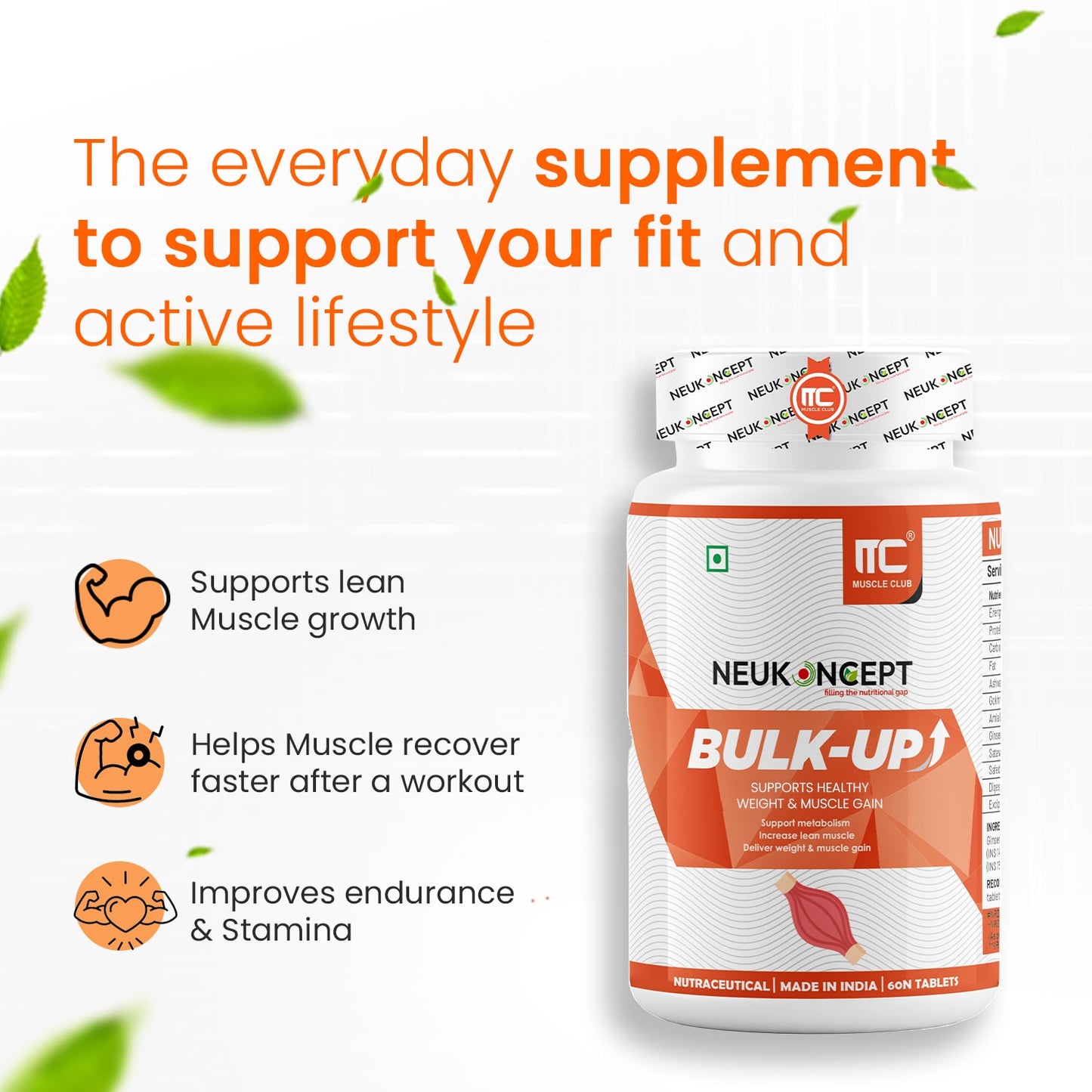 Bulk-Up: Herbal Weight Gain formula I Ayurvedic Weight Gainer I Helps Improving Digestion and Muscle Mass for Men & Women - Muscle Club