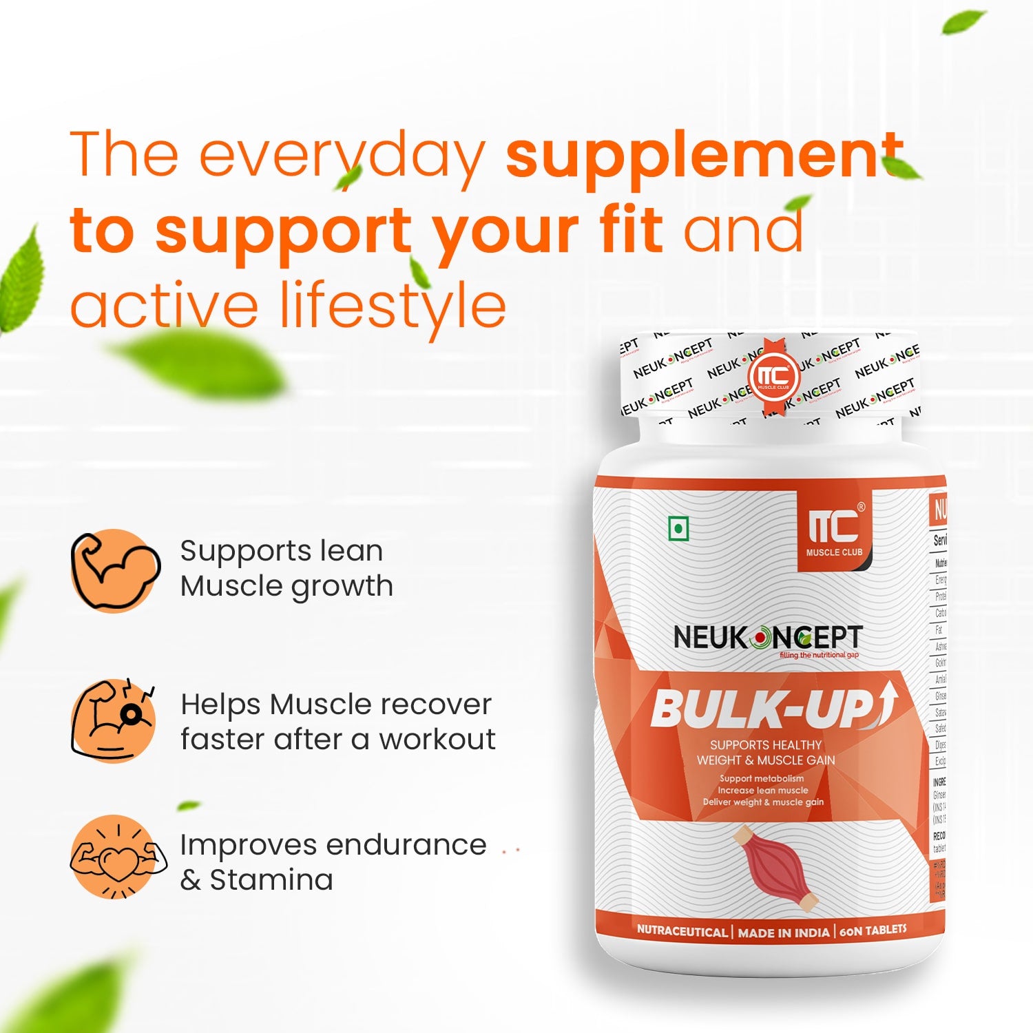 Bulk-Up: Herbal Weight Gain formula I Ayurvedic Weight Gainer I Helps Improving Digestion and Muscle Mass for Men & Women - Muscle Club