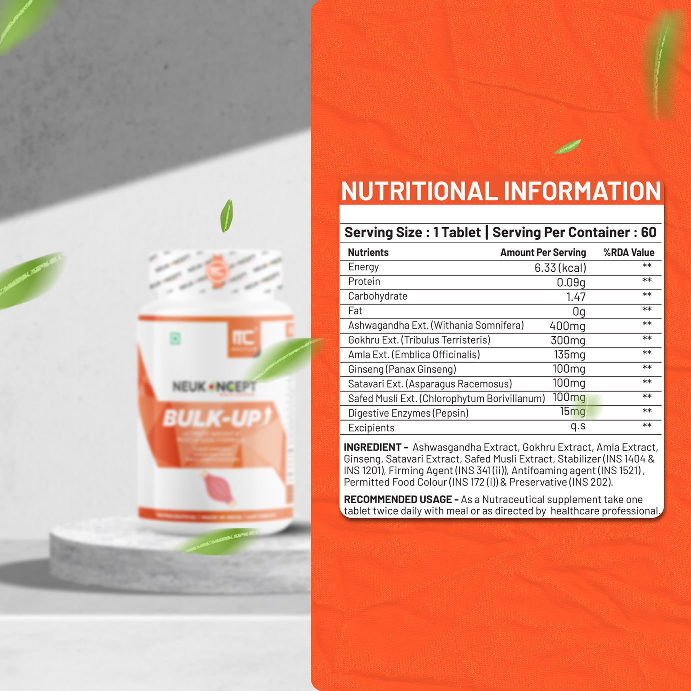 Bulk-Up: Herbal Weight Gain formula I Ayurvedic Weight Gainer I Helps Improving Digestion and Muscle Mass for Men & Women - Muscle Club