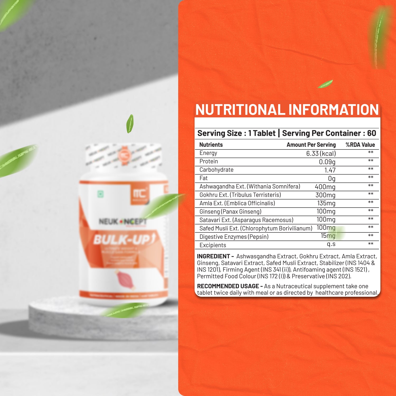 Bulk-Up: Herbal Weight Gain formula I Ayurvedic Weight Gainer I Helps Improving Digestion and Muscle Mass for Men & Women - Muscle Club