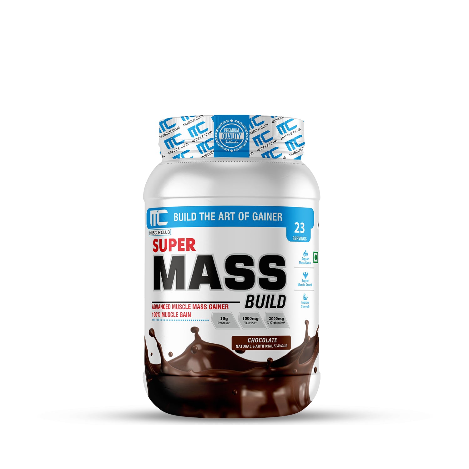 Muscle Club - Super Mass Build Muscle Gainer with 100% Muscle Gain, Taurine, and L-Glutamine - 30 Days