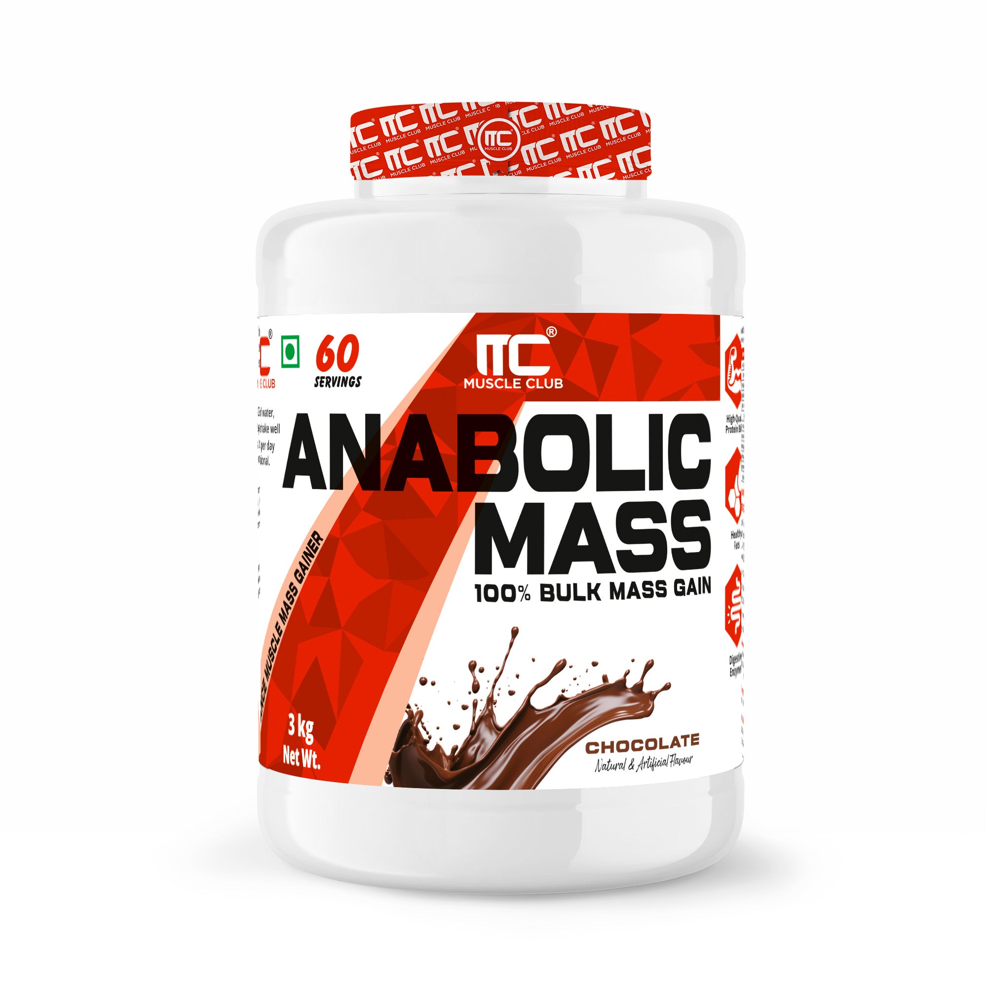 Muscle Club Anabolic Mass Gainer – 3kg 60 Serving – High-Calorie Weight Gainer with Protein, Complex Carbs, L-Glutamine, Creatine & Dietary Fibre – Supports Muscle Growth & Recovery - Muscle Club