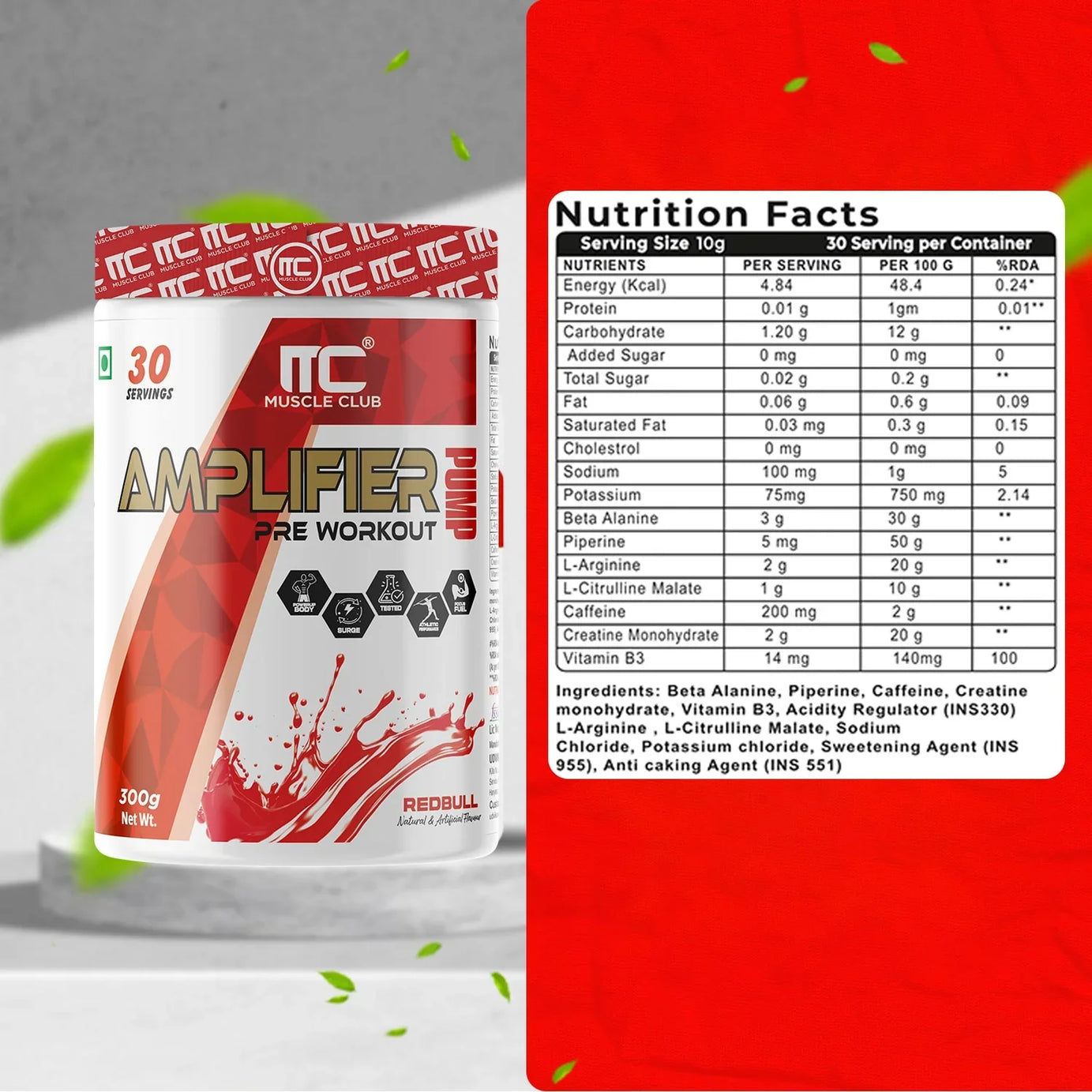 Muscle Club Amplifier Pre workout | Pre-workout Supplement Supports to Improve Focus, Strength, Energy | Beta Alanine, Caffeine, Creatine, L-Arginine, & Vitamin B3 - Muscle Club