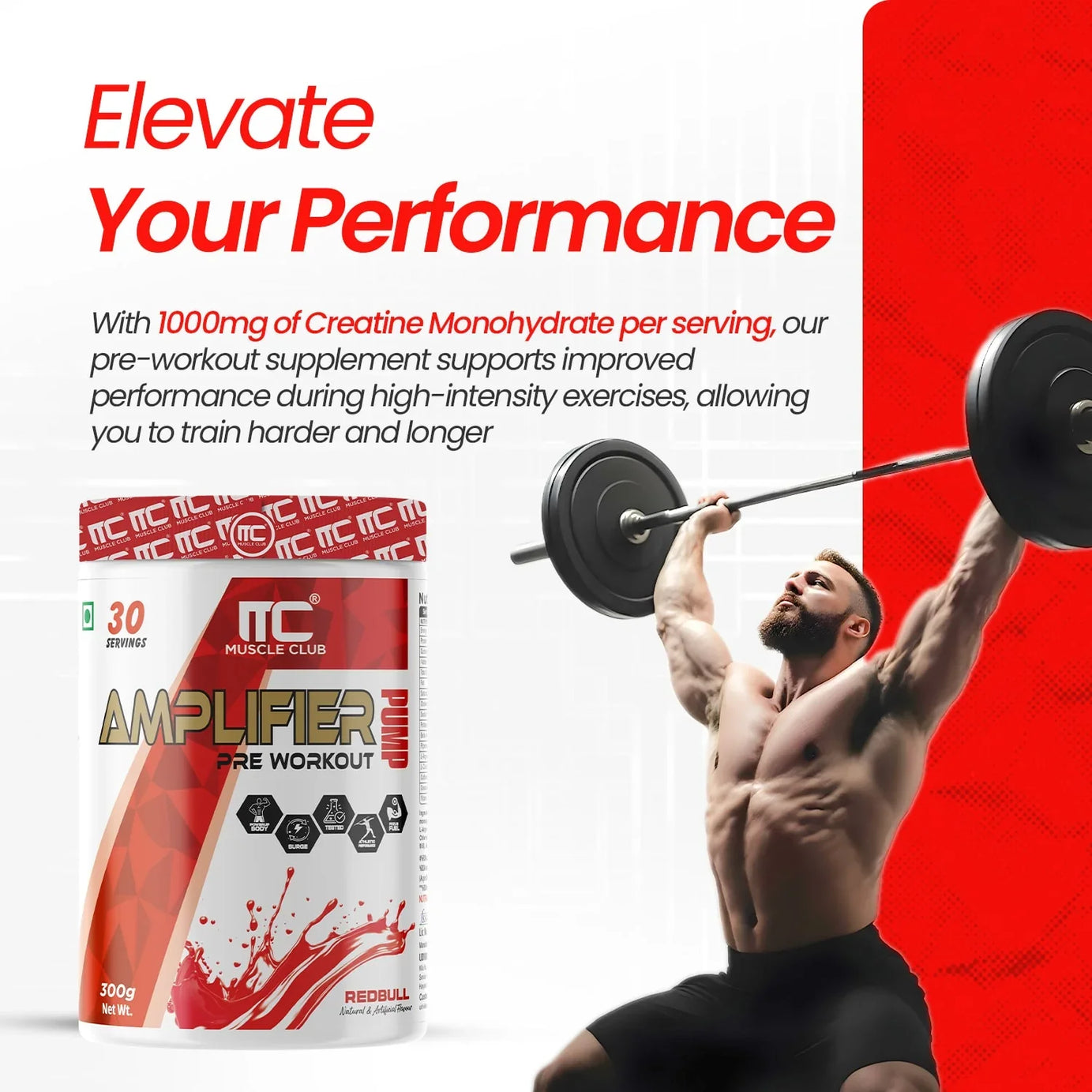 Muscle Club Amplifier Pre workout | Pre-workout Supplement Supports to Improve Focus, Strength, Energy | Beta Alanine, Caffeine, Creatine, L-Arginine, & Vitamin B3 - Muscle Club