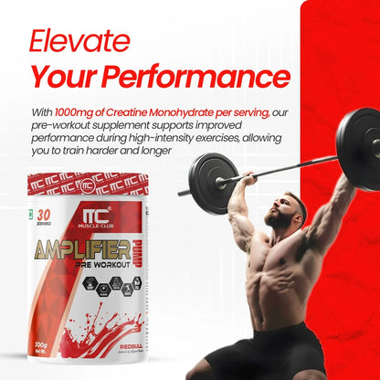 Muscle Club Amplifier Pre workout | Pre-workout Supplement Supports to Improve Focus, Strength, Energy | Beta Alanine, Caffeine, Creatine, L-Arginine, & Vitamin B3 - Muscle Club