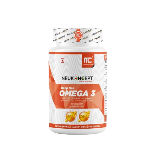 Deep Sea Fish Oil (Omega-3) - Advance Fish Oil with EPA 360mg & DHA 240mg | High absorption Omega 3 for Heart, Brain & Joints | Helps manage cholesterol | Vitamin E - Muscle Club