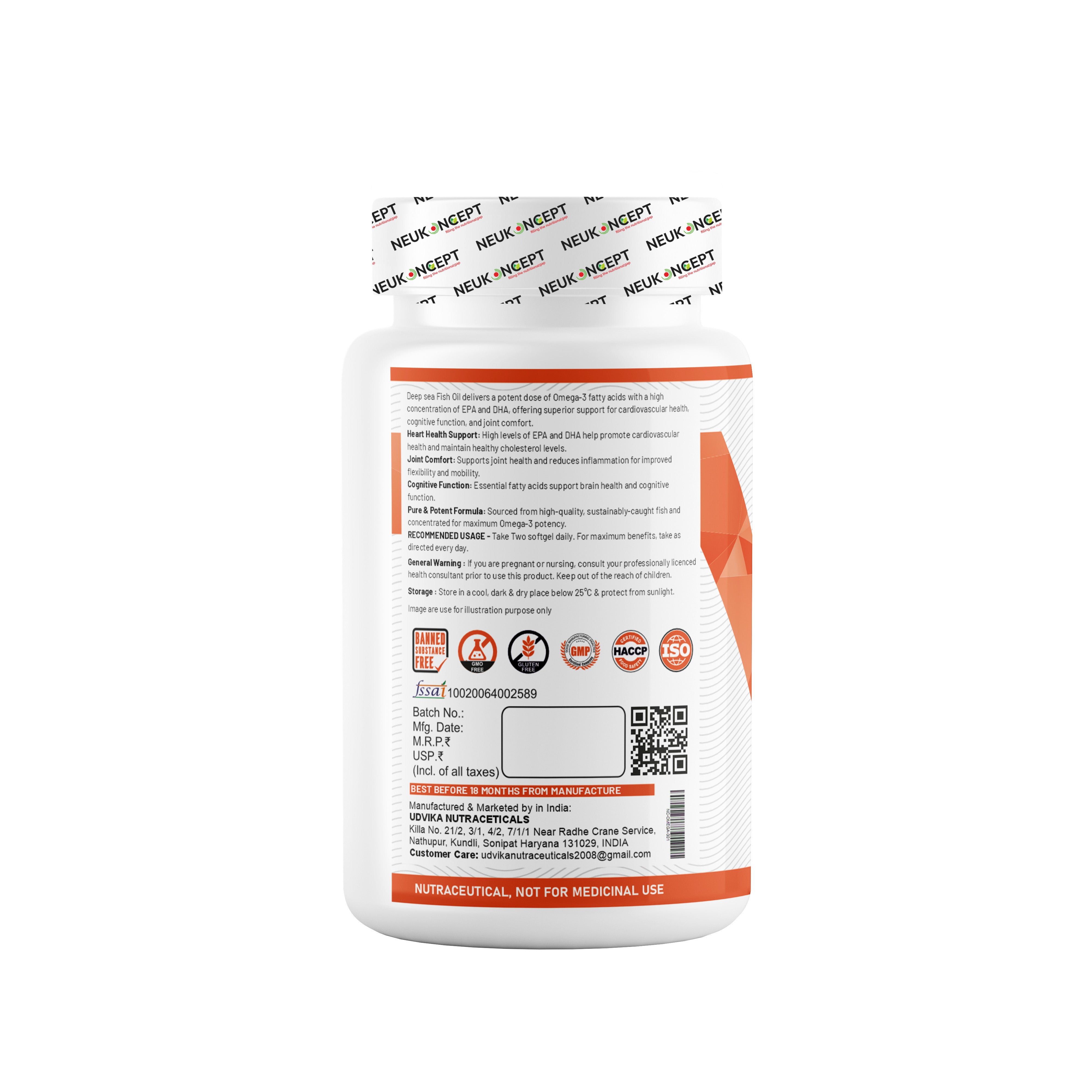 Deep Sea Fish Oil (Omega-3) - Advance Fish Oil with EPA 360mg & DHA 240mg | High absorption Omega 3 for Heart, Brain & Joints | Helps manage cholesterol | Vitamin E - Muscle Club