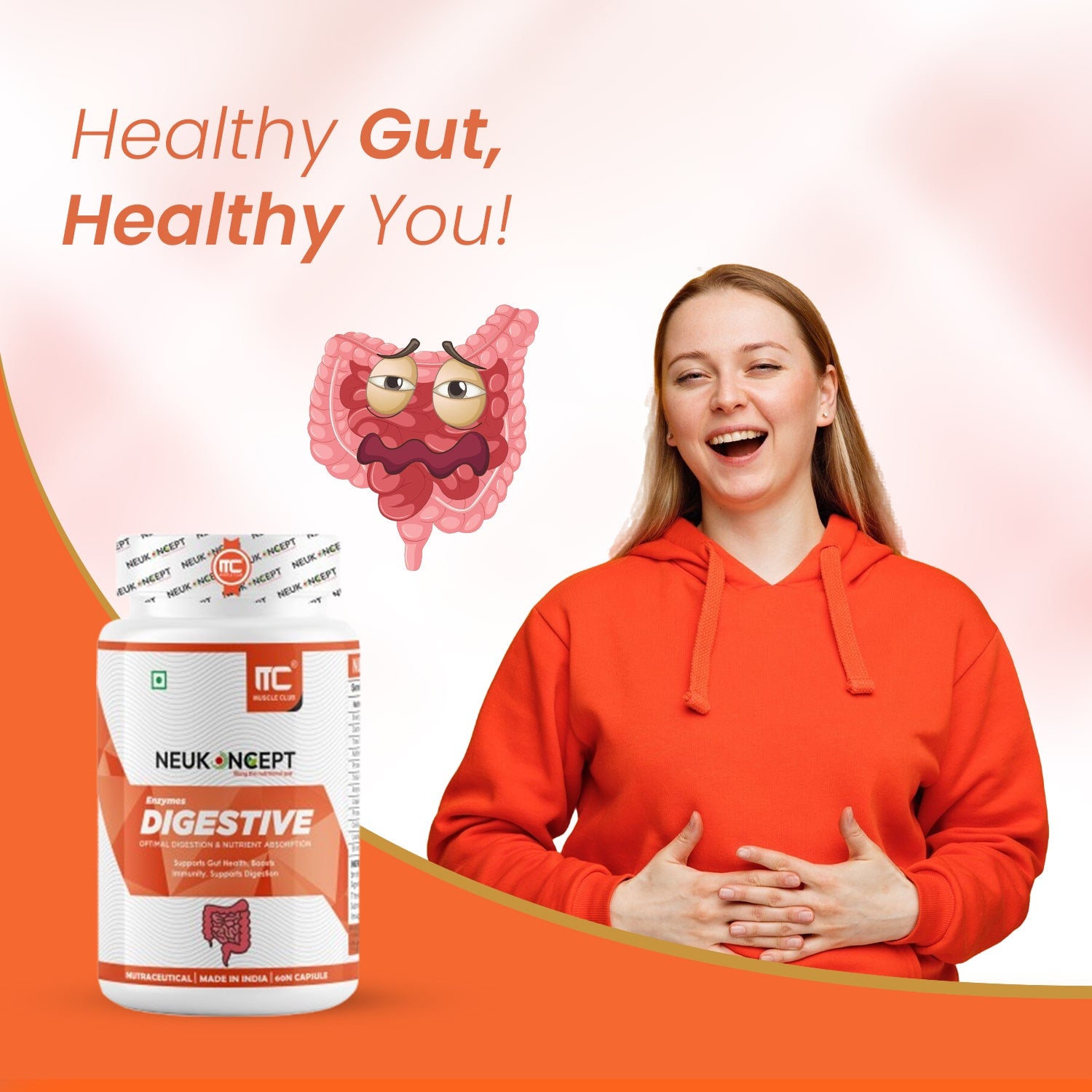 Digestive Enzymes Supplement - Supports Gut Health, Digestion, and Immune Function - Amylase, Lipase, Protease, Cellulase, Lactase, Bromelain - 60 Capsules - Muscle Club