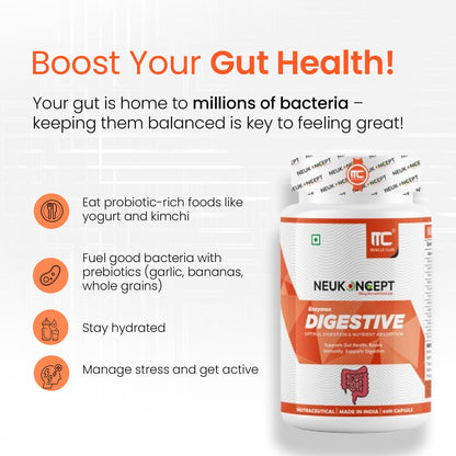 Digestive Enzymes Supplement - Supports Gut Health, Digestion, and Immune Function - Amylase, Lipase, Protease, Cellulase, Lactase, Bromelain - 60 Capsules - Muscle Club