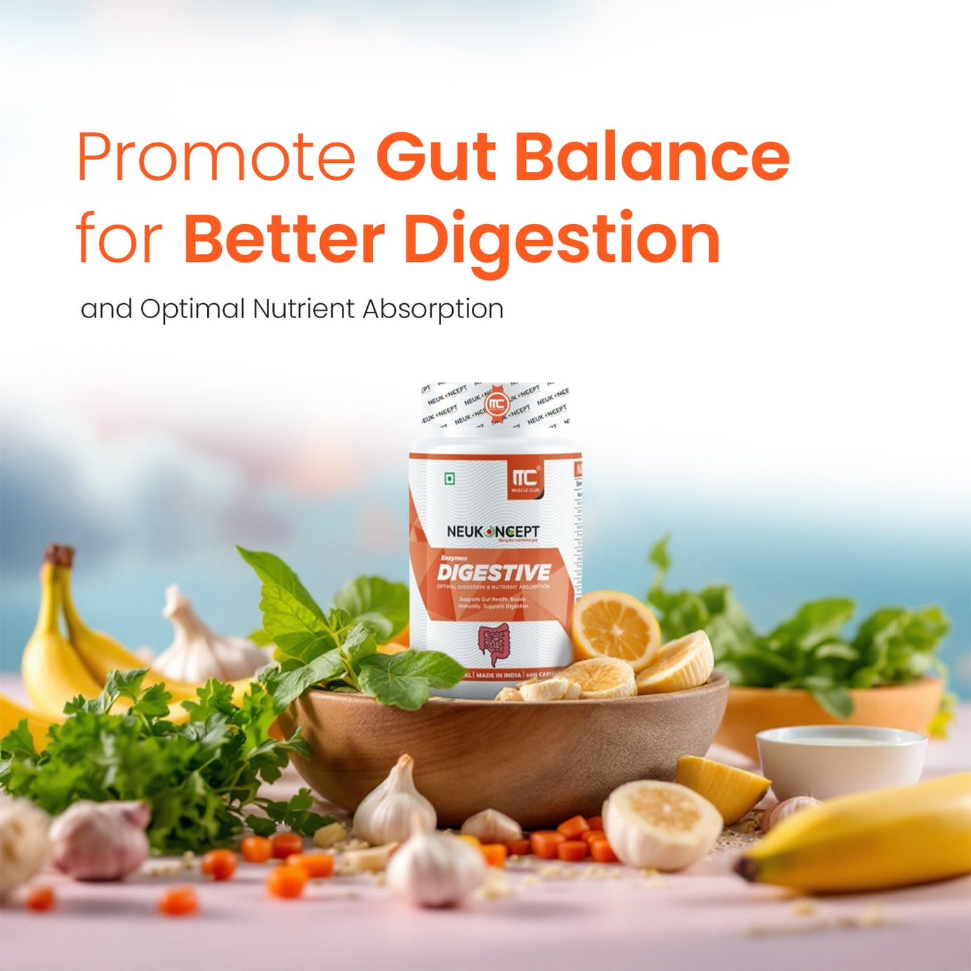 Digestive Enzymes Supplement - Supports Gut Health, Digestion, and Immune Function - Amylase, Lipase, Protease, Cellulase, Lactase, Bromelain - 60 Capsules - Muscle Club