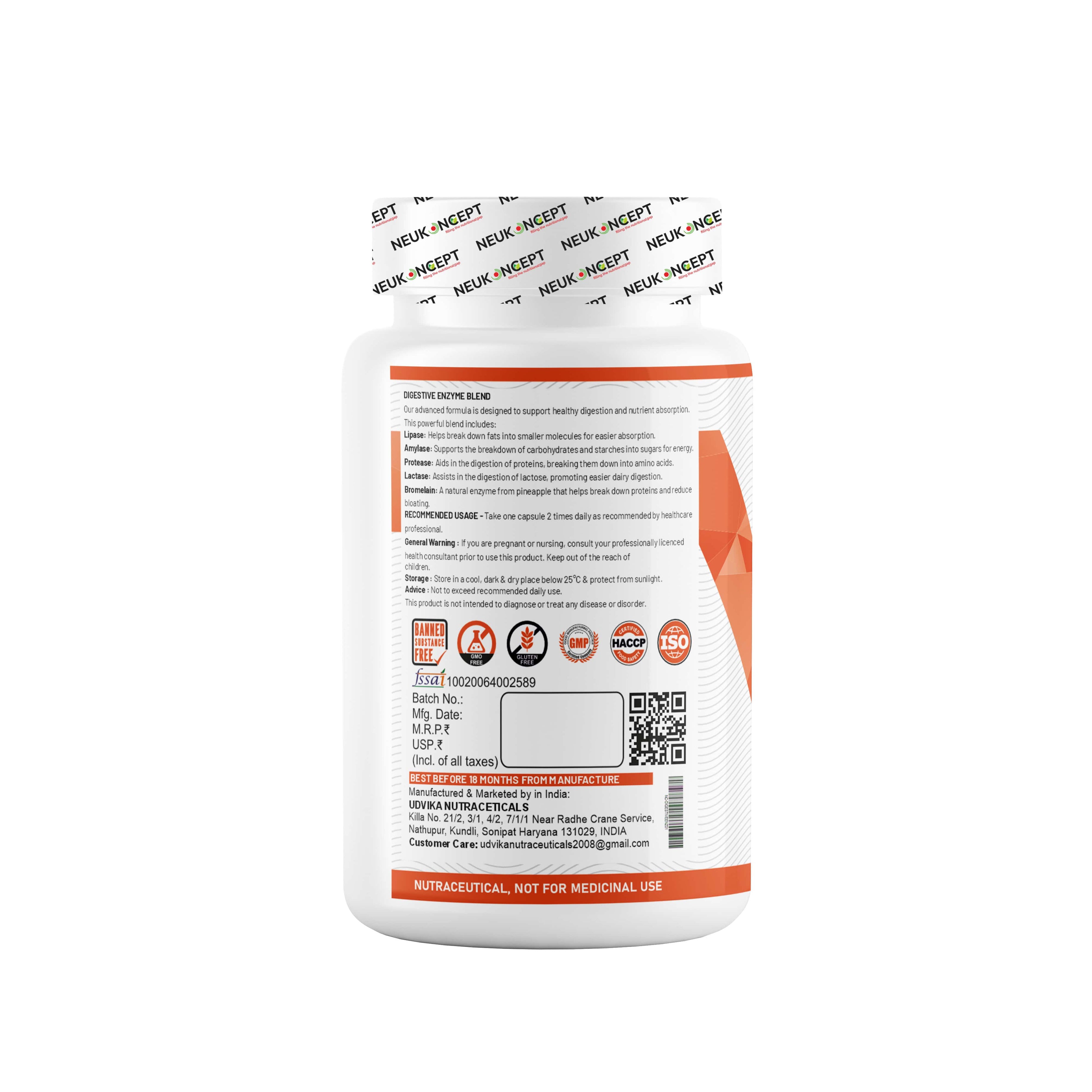 Digestive Enzymes Supplement - Supports Gut Health, Digestion, and Immune Function - Amylase, Lipase, Protease, Cellulase, Lactase, Bromelain - 60 Capsules - Muscle Club