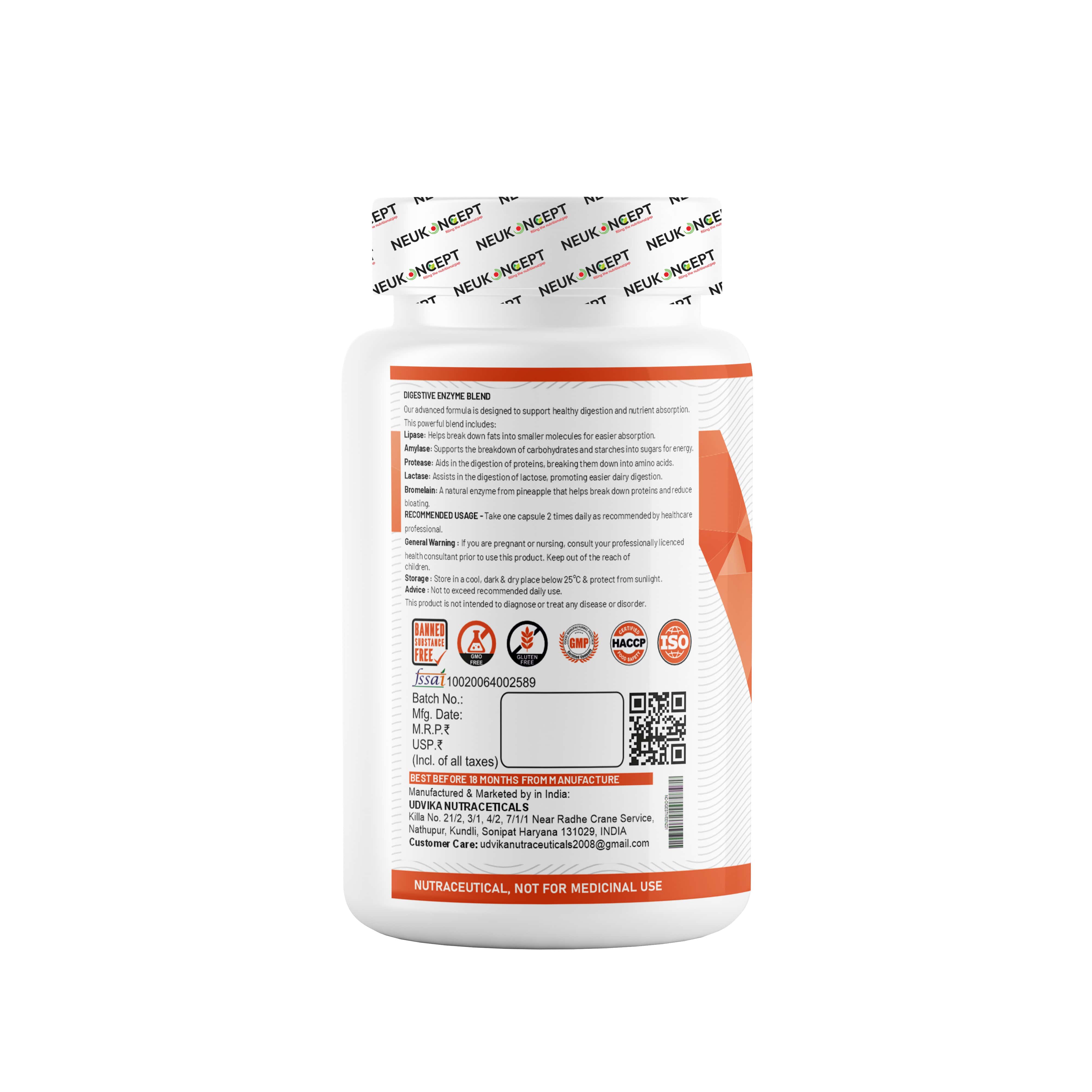 Digestive Enzymes Supplement - Supports Gut Health, Digestion, and Immune Function - Amylase, Lipase, Protease, Cellulase, Lactase, Bromelain - 60 Capsules - Muscle Club
