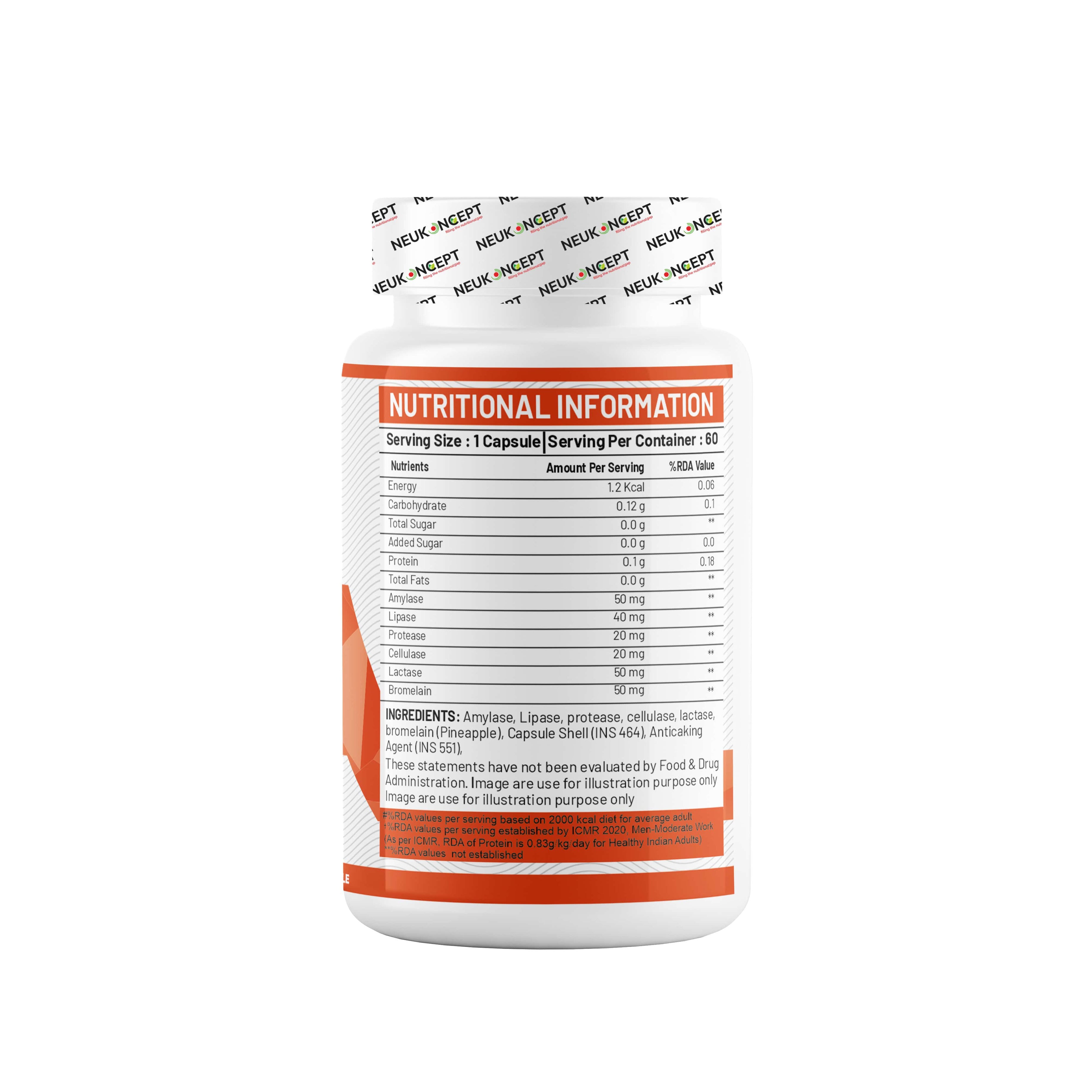 Digestive Enzymes Supplement - Supports Gut Health, Digestion, and Immune Function - Amylase, Lipase, Protease, Cellulase, Lactase, Bromelain - 60 Capsules - Muscle Club