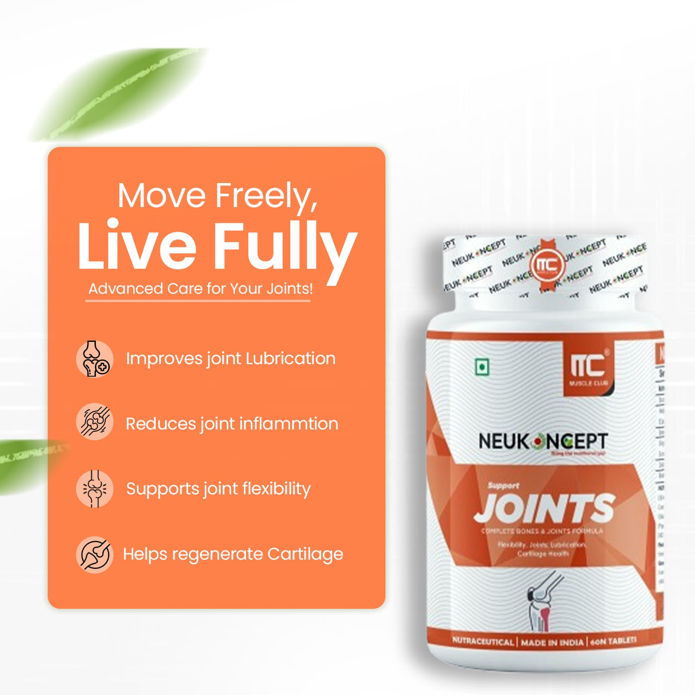 Joint Support - Advanced Joint Health Supplement with Glucosamine, Boswellia, Hadjod | 60 Tablets - Muscle Club