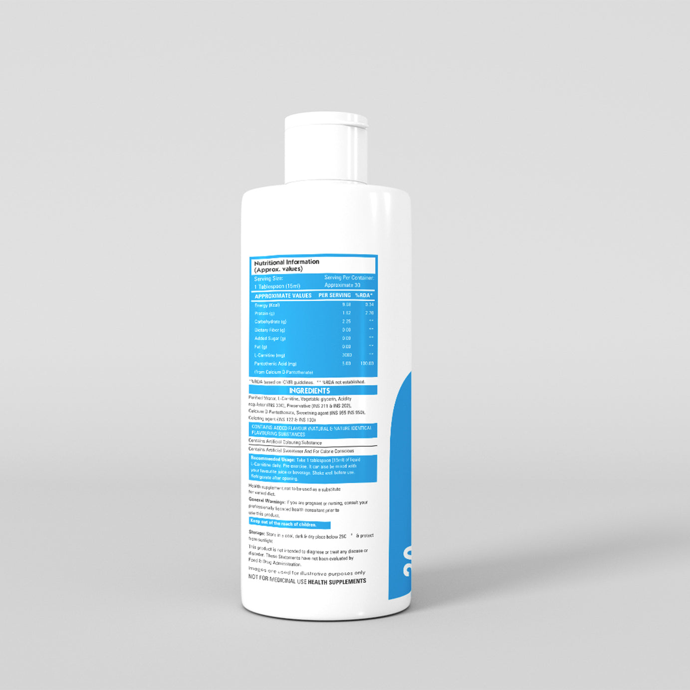 L-Carnitine 3000 mg Liquid - Green Apple Flavor - Energy and Fat Metabolism Support Supplement | 450ml - Muscle Club