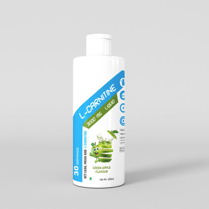 L-Carnitine 3000 mg Liquid - Green Apple Flavor - Energy and Fat Metabolism Support Supplement | 450ml - Muscle Club
