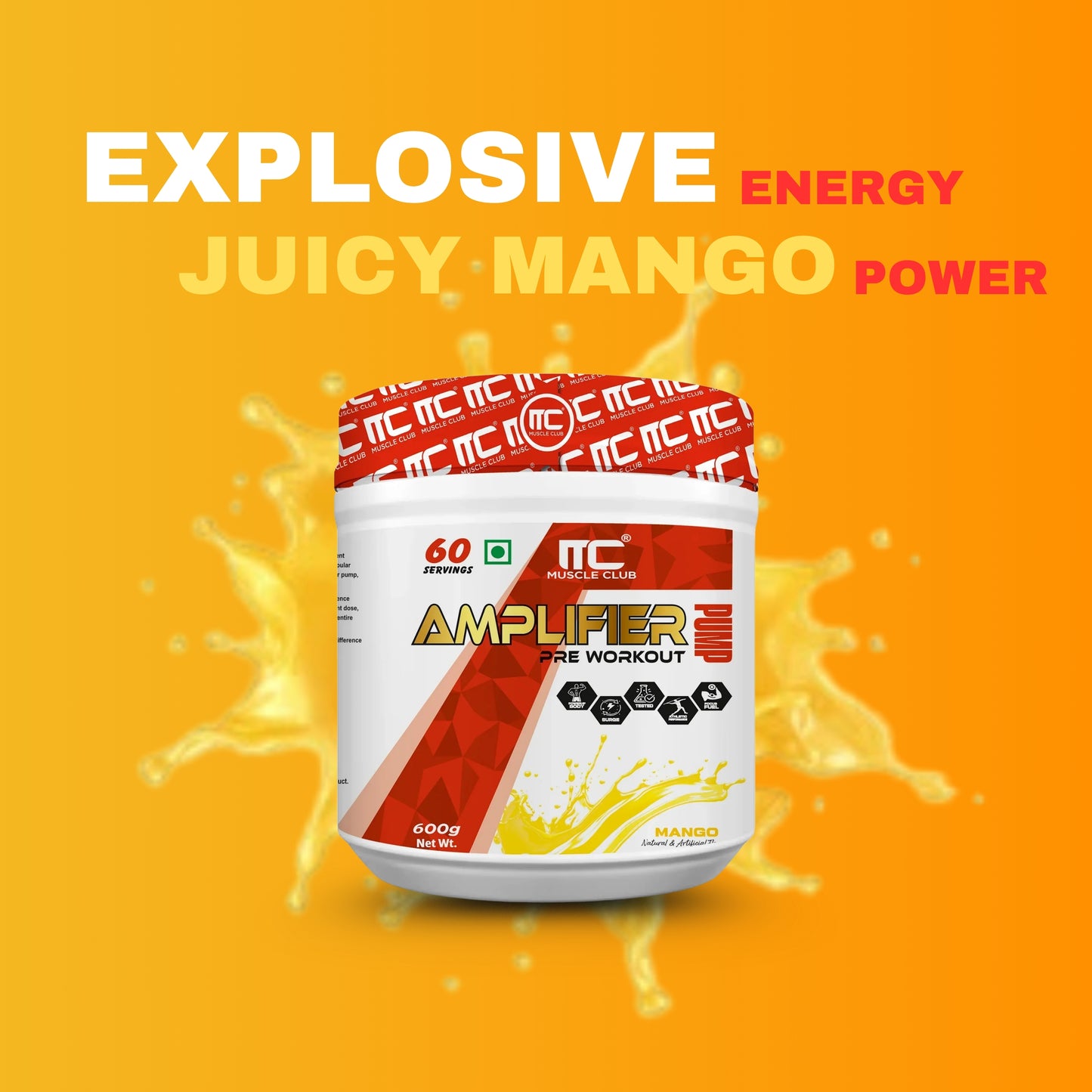 Muscle Club Amplifier Pre-workout | Pre-workout Supplement Supports to Improve Focus, Strength, Energy | Beta Alanine, Caffeine, Creatine, L-Arginine, & Vitamin B3
