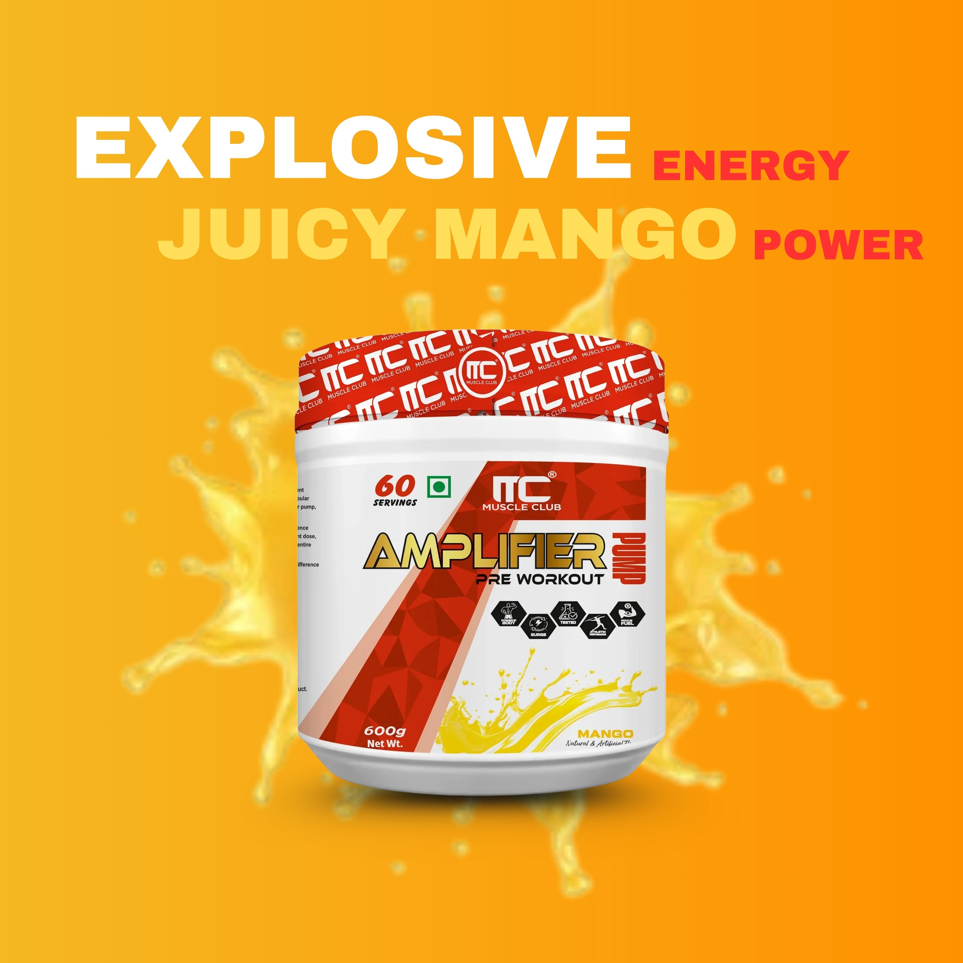 Muscle Club Amplifier Pre-workout | Pre-workout Supplement Supports to Improve Focus, Strength, Energy | Beta Alanine, Caffeine, Creatine, L-Arginine, & Vitamin B3