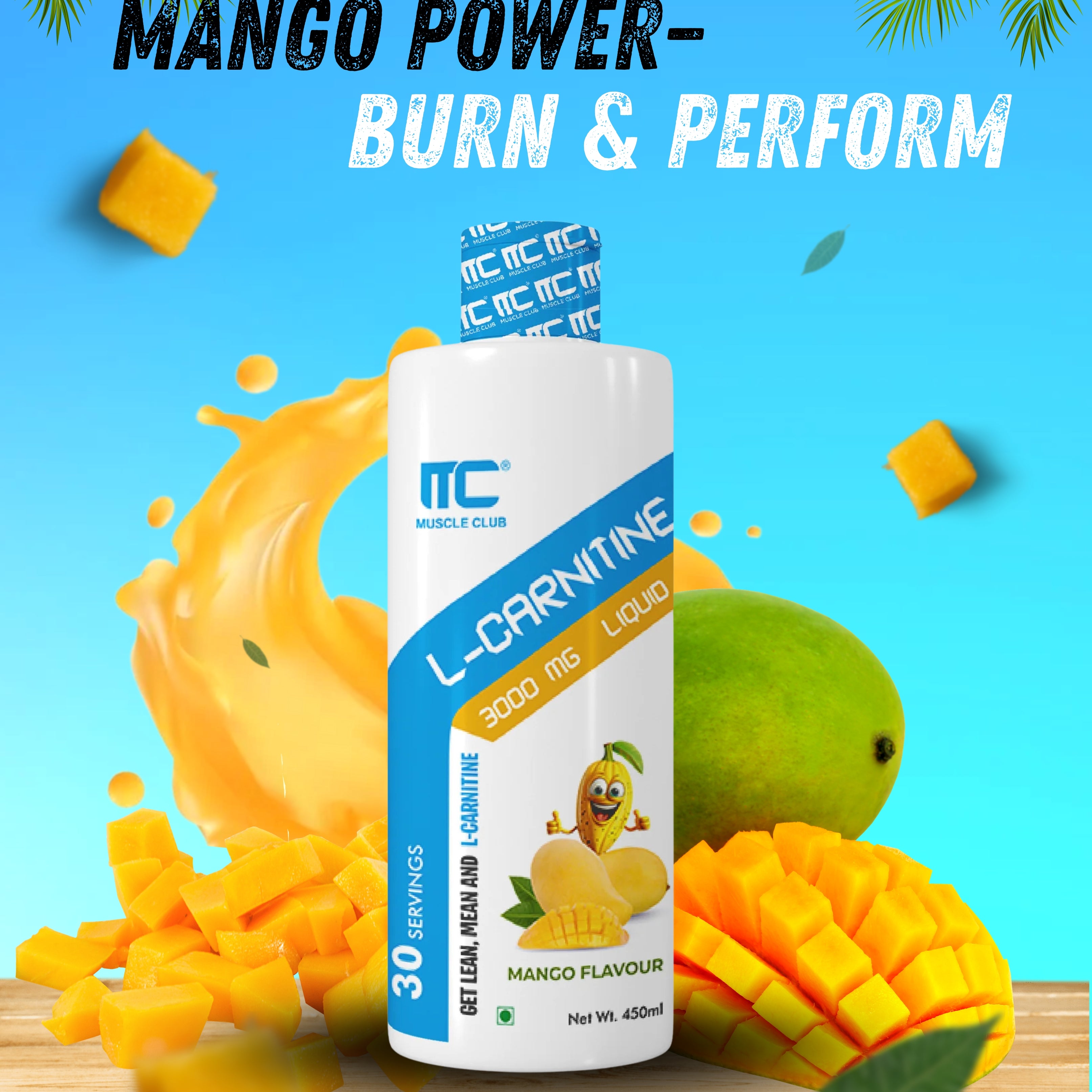 Muscle Club L-Carnitine 3000 mg Liquid - Energy and Fat Metabolism Support Supplement | 450ml