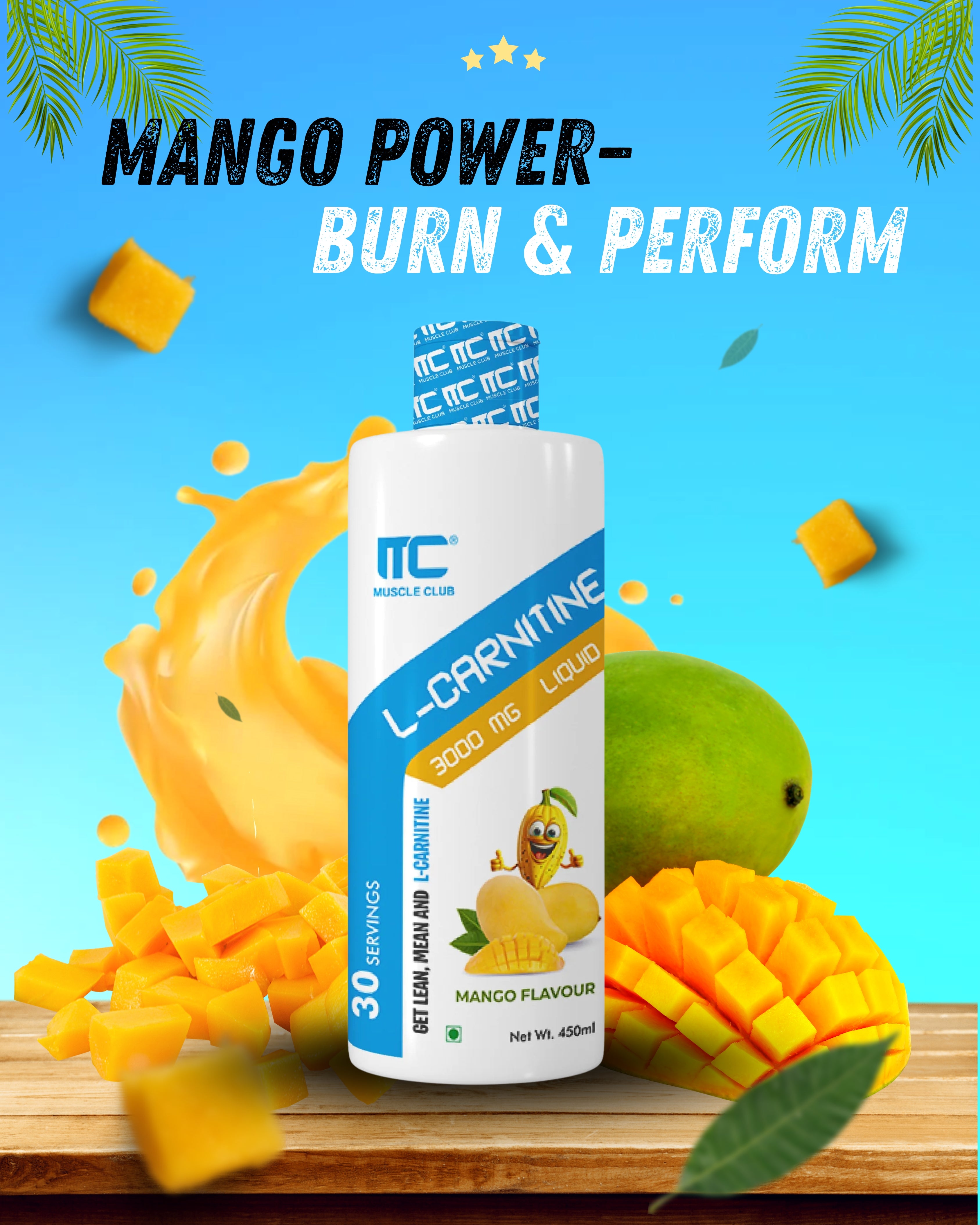 Muscle Club L-Carnitine 3000 mg Liquid - Energy and Fat Metabolism Support Supplement | 450ml