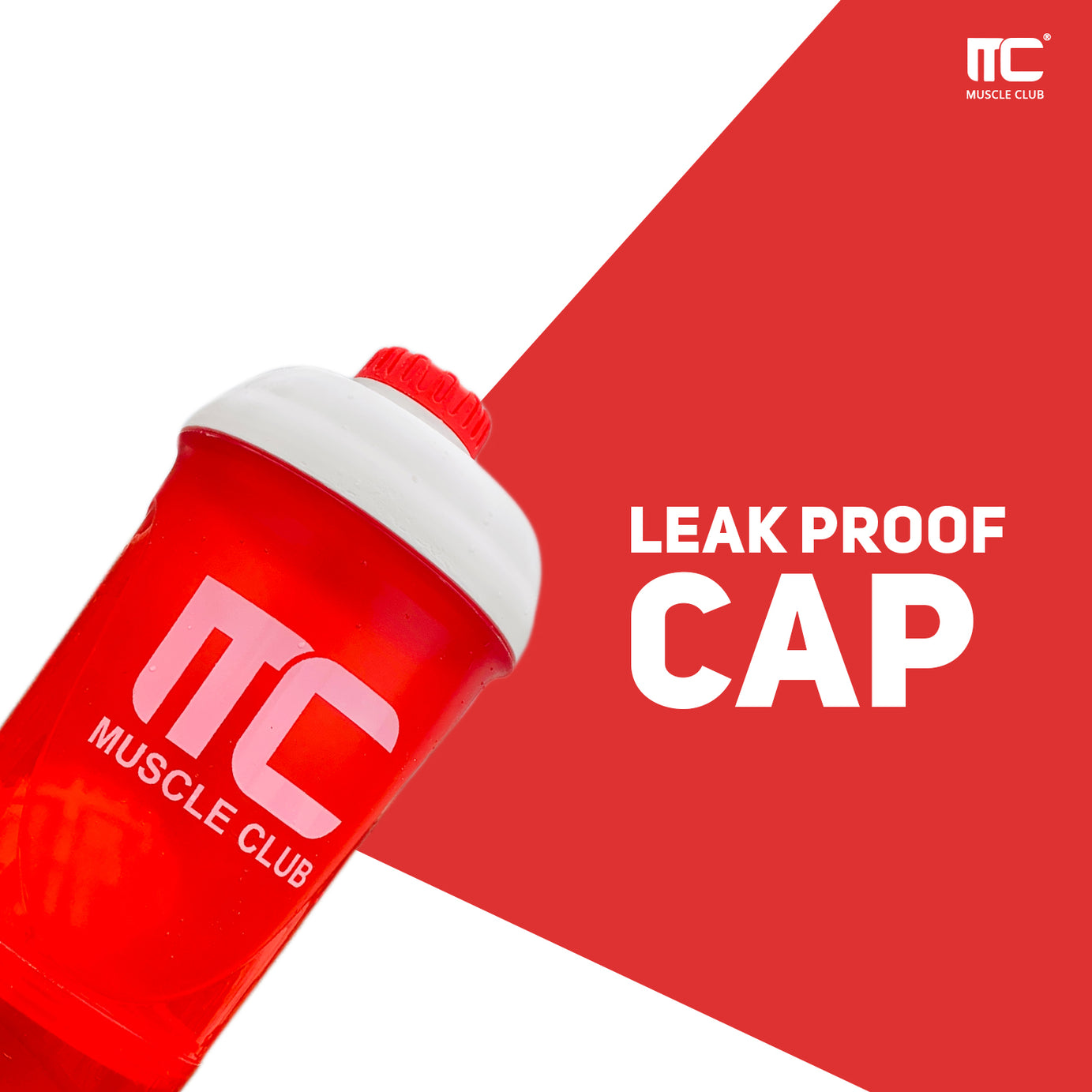 Muscle Club Shaker Bottle with Blender Ball - Leakproof Protein Shaker Cup, BPA-Free - Muscle Club