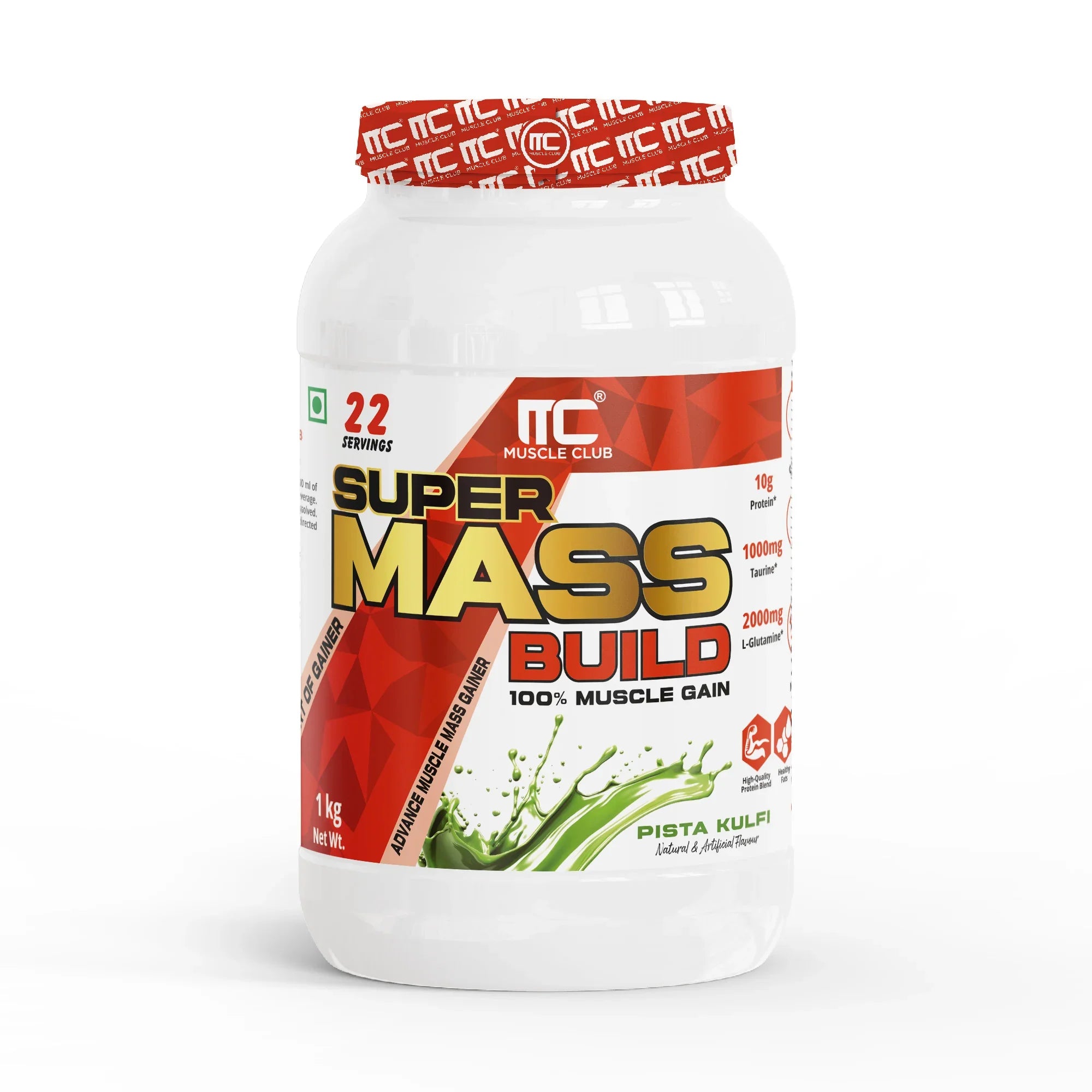 Muscle Club Super Mass Gainer – 1kg – Weight Gainer with L-Glutamine, Taurine, Vitamin A, B-Complex, Calcium, Iron, Zinc & Vitamin D – Supports Muscle Growth, Recovery & Weight Gain - Muscle Club