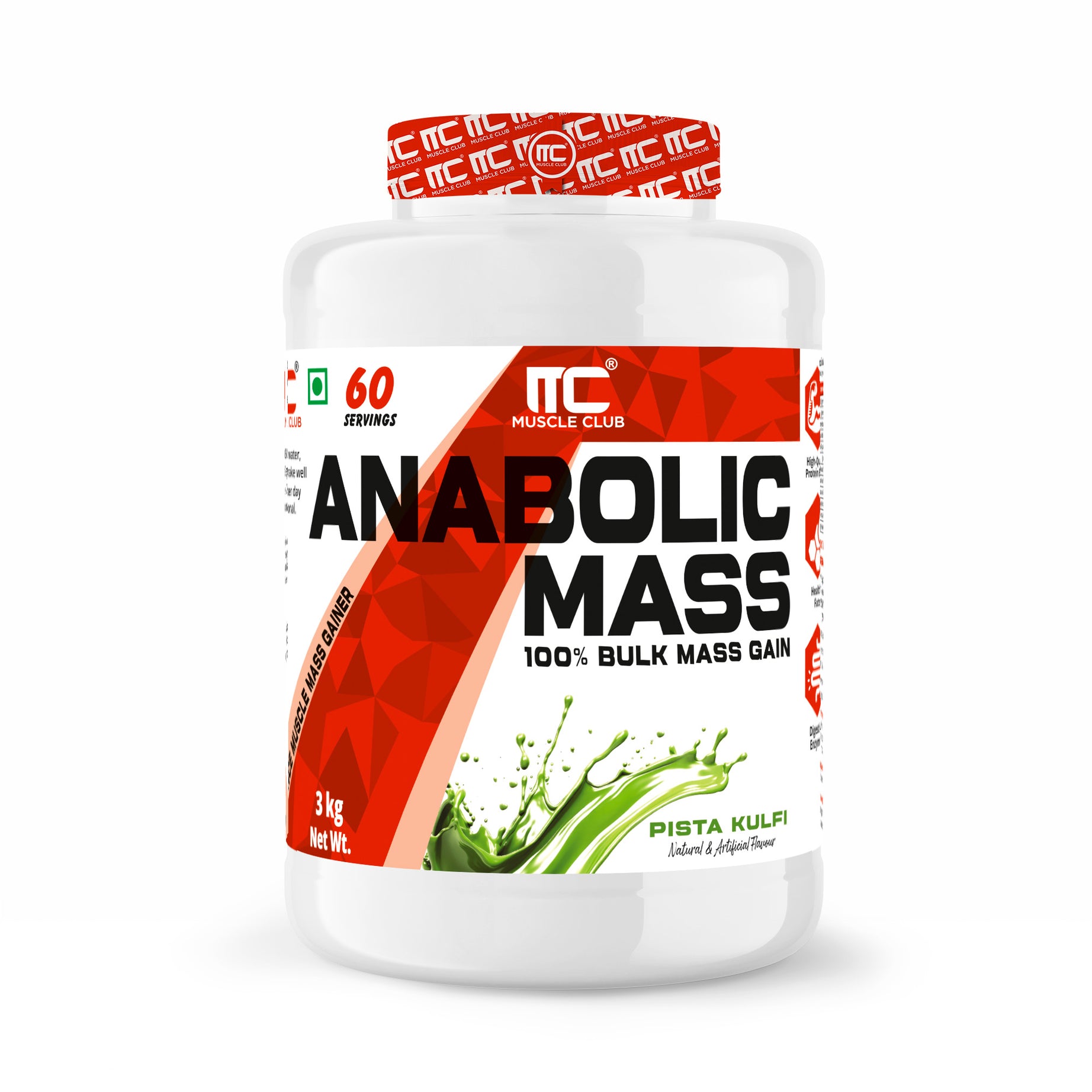 Muscle Club Anabolic Mass Gainer – 3kg 60 Serving – High-Calorie Weight Gainer with Protein, Complex Carbs, L-Glutamine, Creatine & Dietary Fibre – Supports Muscle Growth & Recovery - Muscle Club