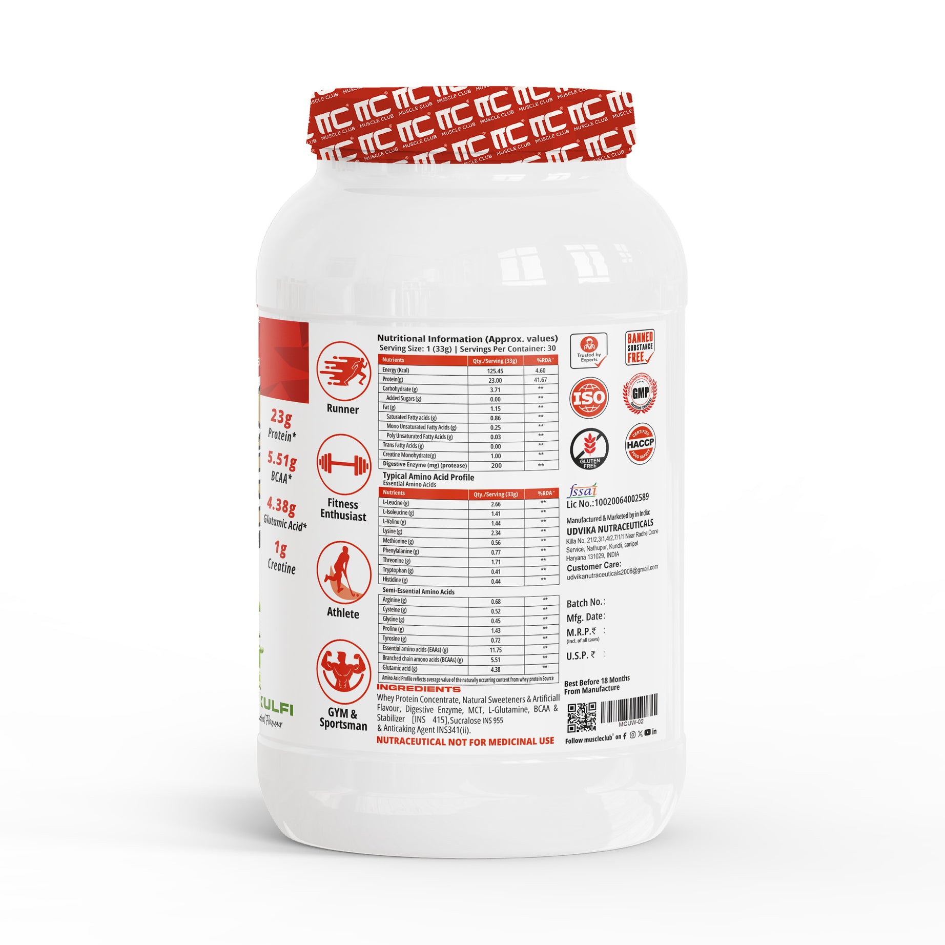 Muscle Club Ultra Whey Protein – 1kg – Premium Whey Protein Isolate & Concentrate Blend – Fast Absorbing Protein Powder with BCAAs & Glutamine – Supports Muscle Growth, Strength & Recovery – Low Carb & Low Fat - Muscle Club