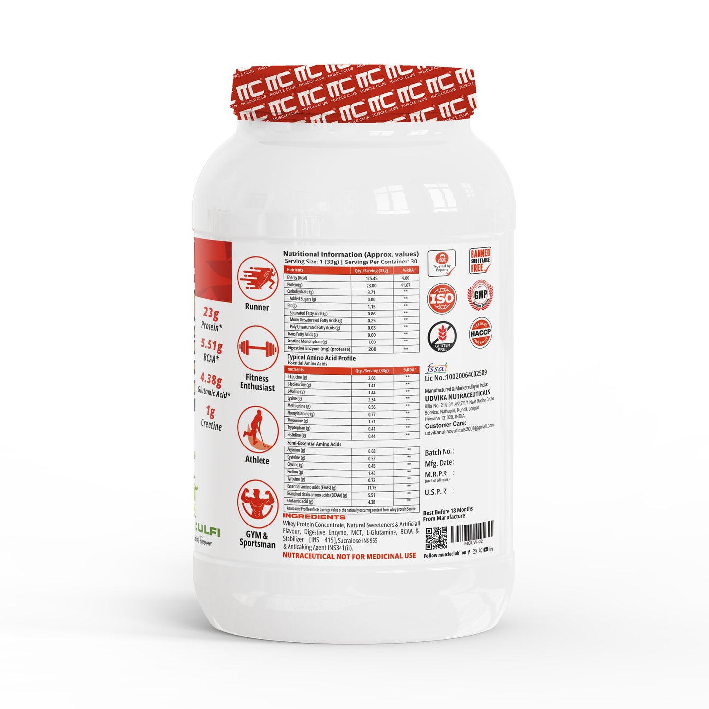 Muscle Club Ultra Whey Protein – 1kg – Premium Whey Protein Isolate & Concentrate Blend – Fast Absorbing Protein Powder with BCAAs & Glutamine – Supports Muscle Growth, Strength & Recovery – Low Carb & Low Fat - Muscle Club
