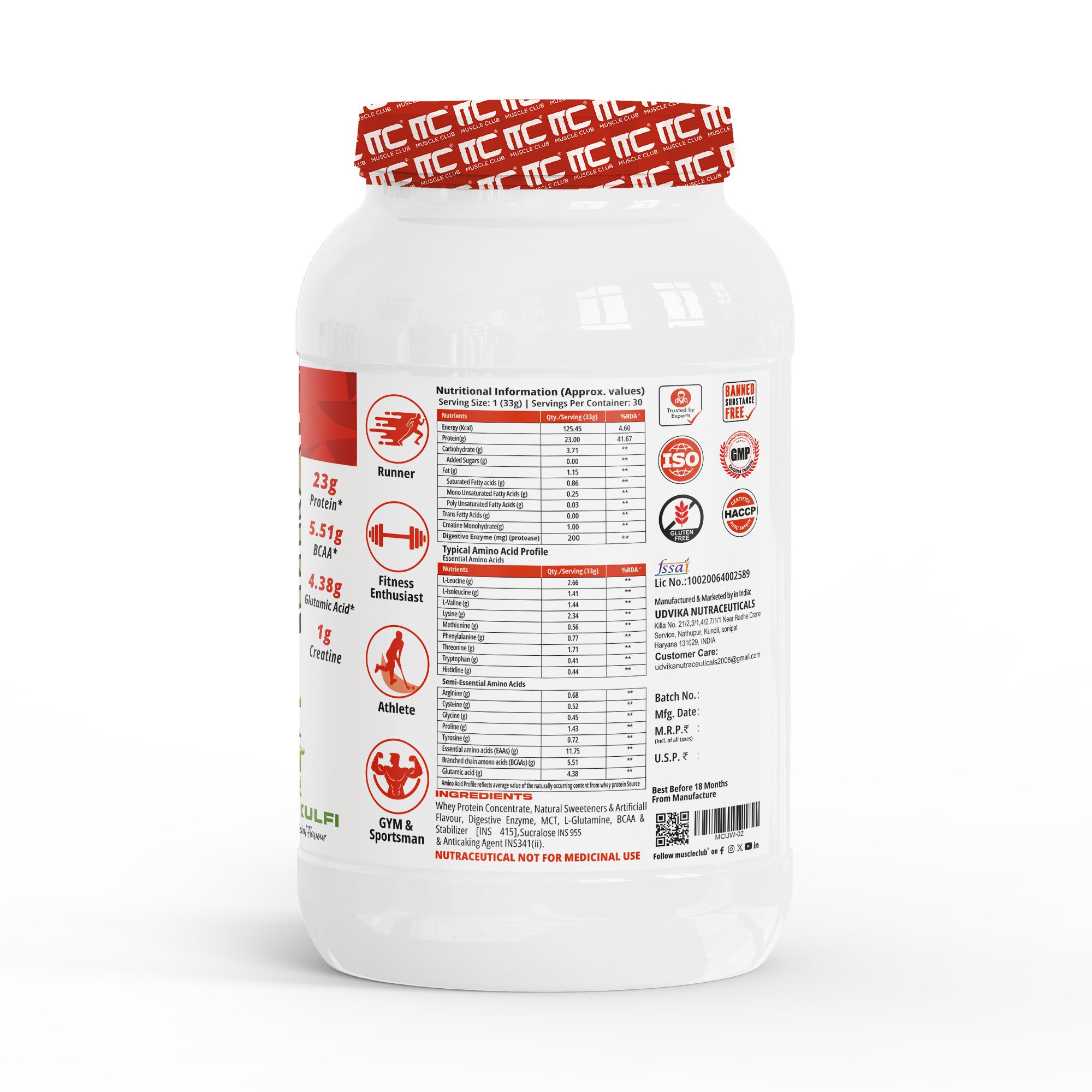 Muscle Club Ultra Whey Protein – 1kg – Premium Whey Protein Isolate & Concentrate Blend – Fast Absorbing Protein Powder with BCAAs & Glutamine – Supports Muscle Growth, Strength & Recovery – Low Carb & Low Fat - Muscle Club