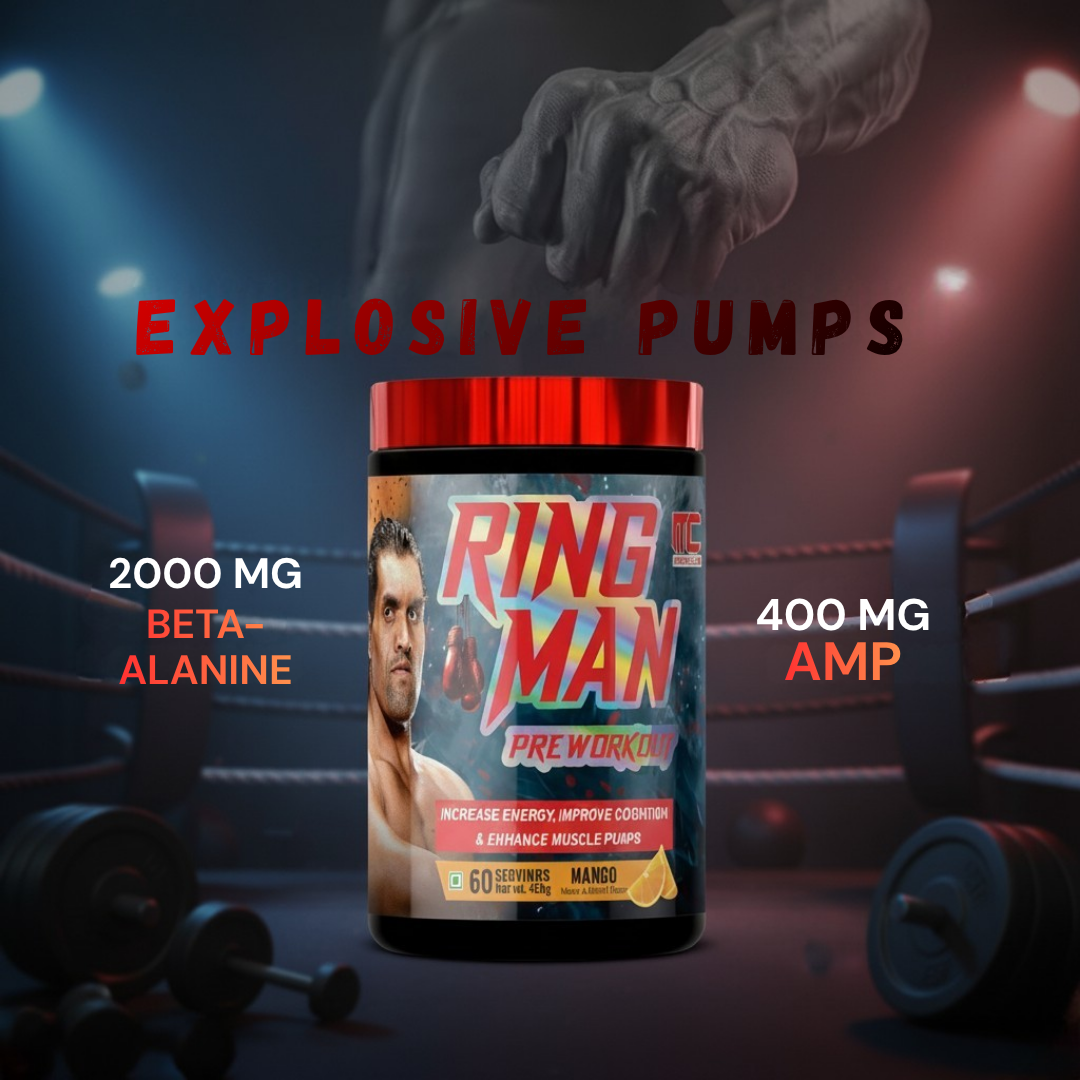 Ring Man Pre-Workout by The Great Khali | Intense Energy & Laser Focus | Powered by AMP , 2000mg Beta-Alanine & 200mg Caffeine