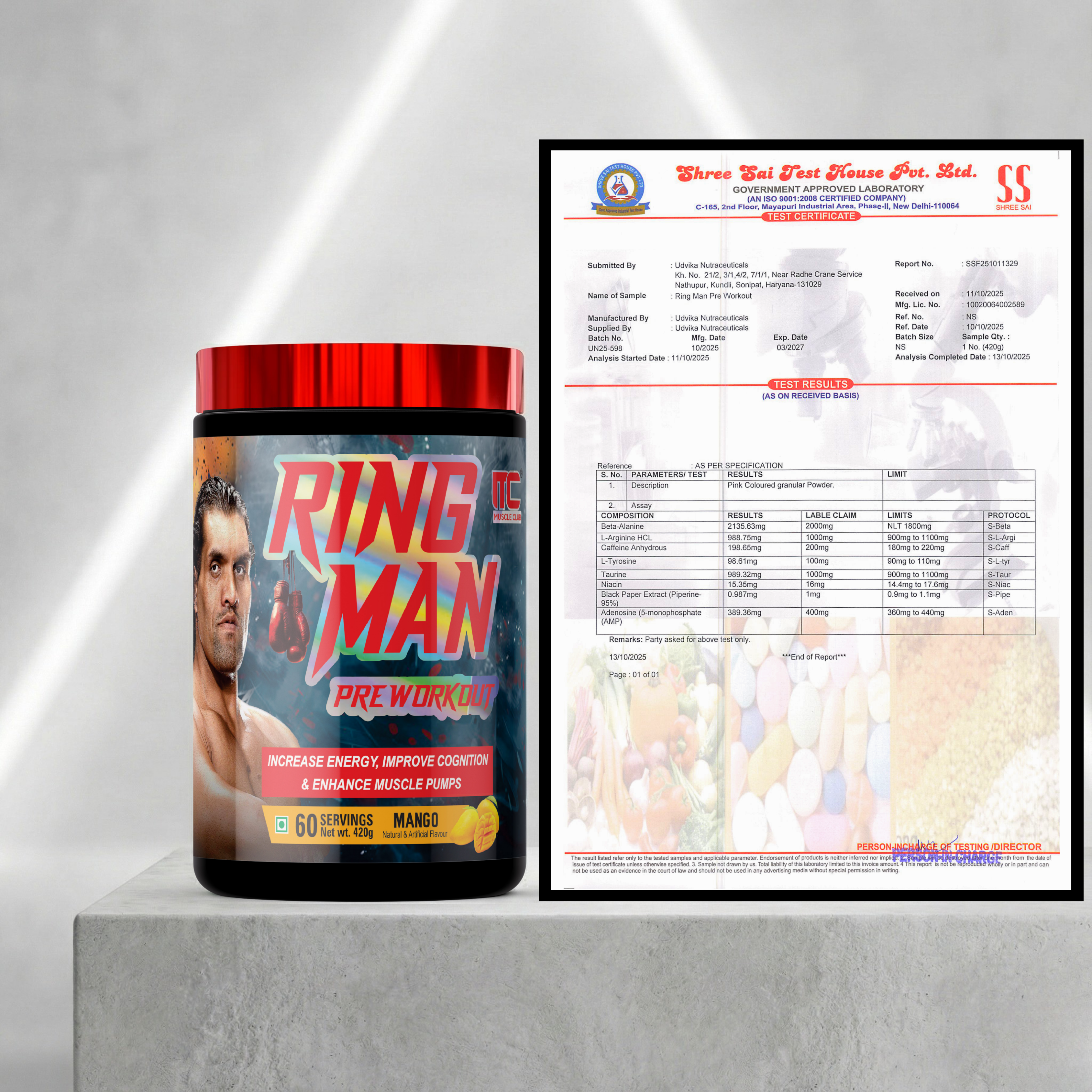 Ring Man Pre-Workout by The Great Khali | Intense Energy & Laser Focus | Powered by AMP , 2000mg Beta-Alanine & 200mg Caffeine
