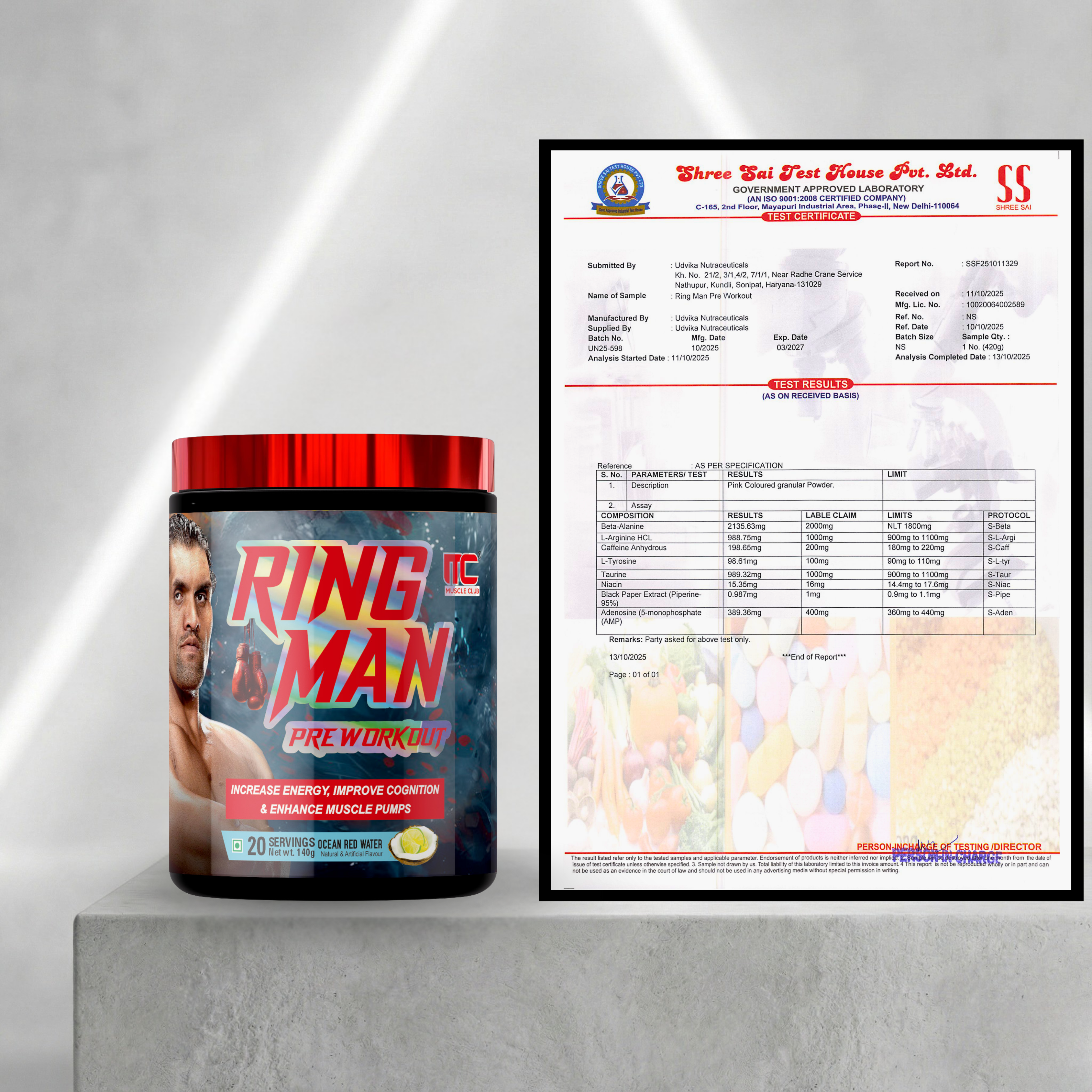 Ring Man Pre-Workout by The Great Khali | Intense Energy & Laser Focus | Powered by AMP , 2000mg Beta-Alanine & 200mg Caffeine