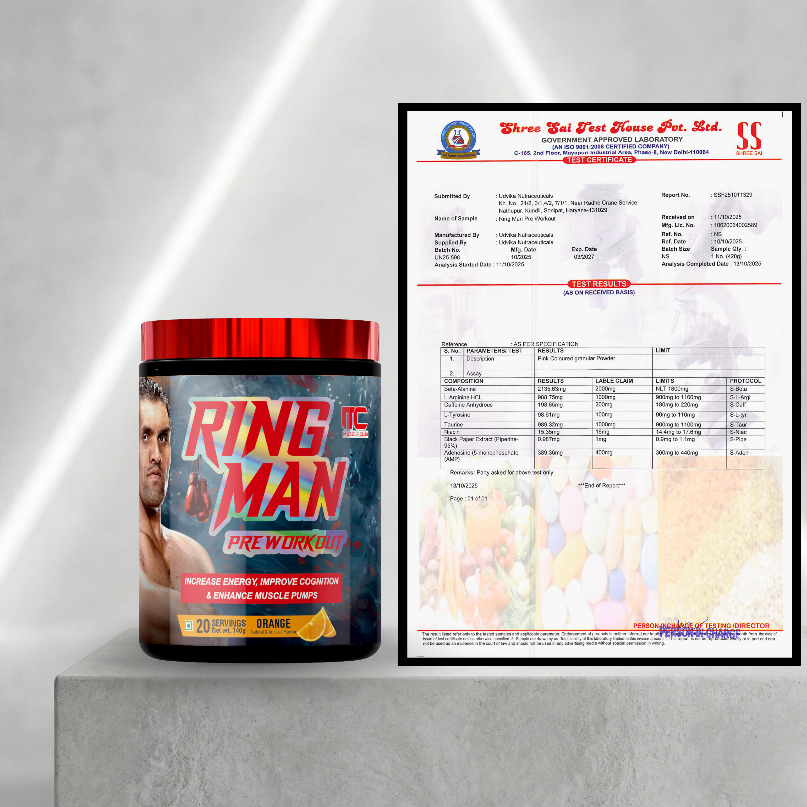 Ring Man Pre-Workout by The Great Khali | Intense Energy & Laser Focus | Powered by AMP , 2000mg Beta-Alanine & 200mg Caffeine