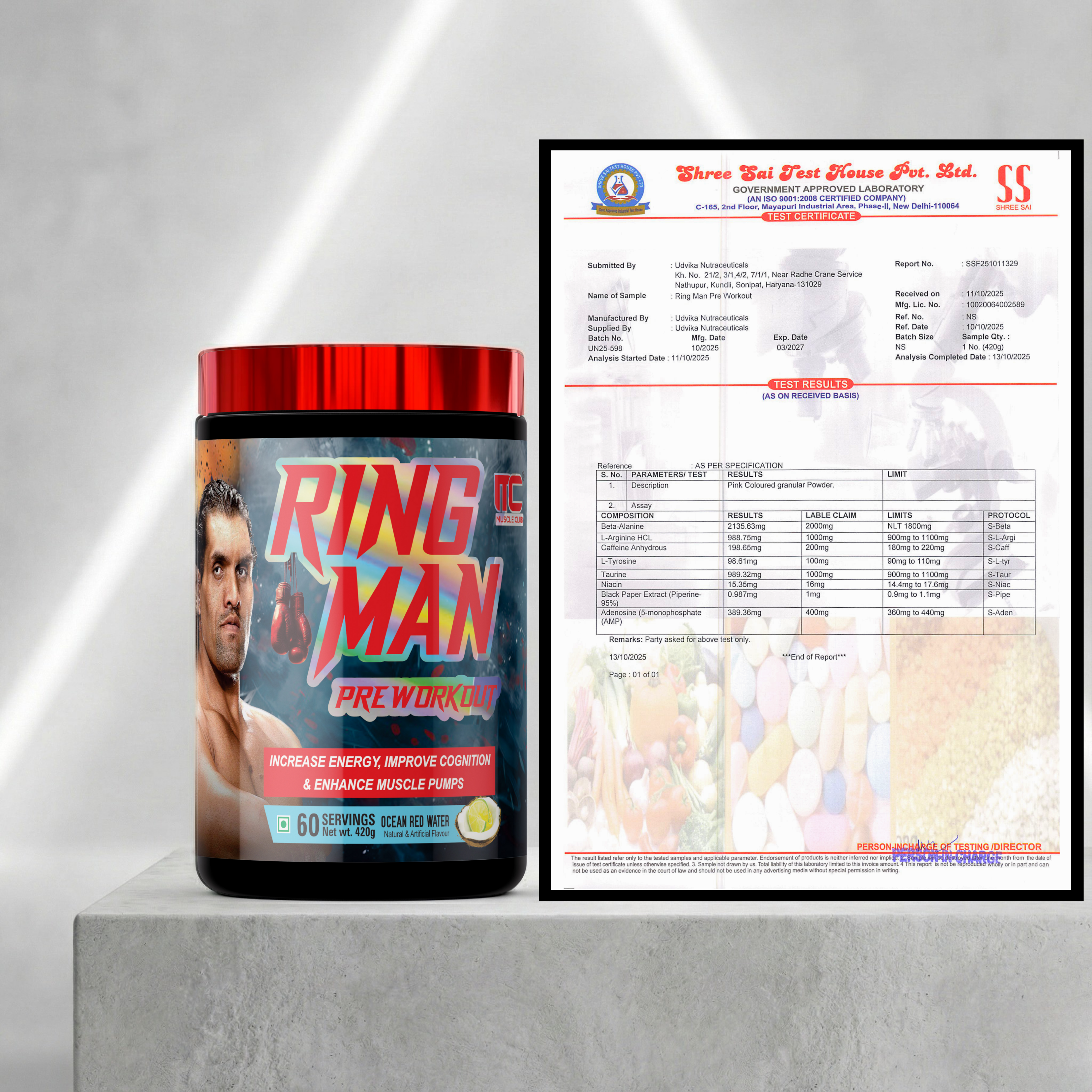 Ring Man Pre-Workout by The Great Khali | Intense Energy & Laser Focus | Powered by AMP , 2000mg Beta-Alanine & 200mg Caffeine