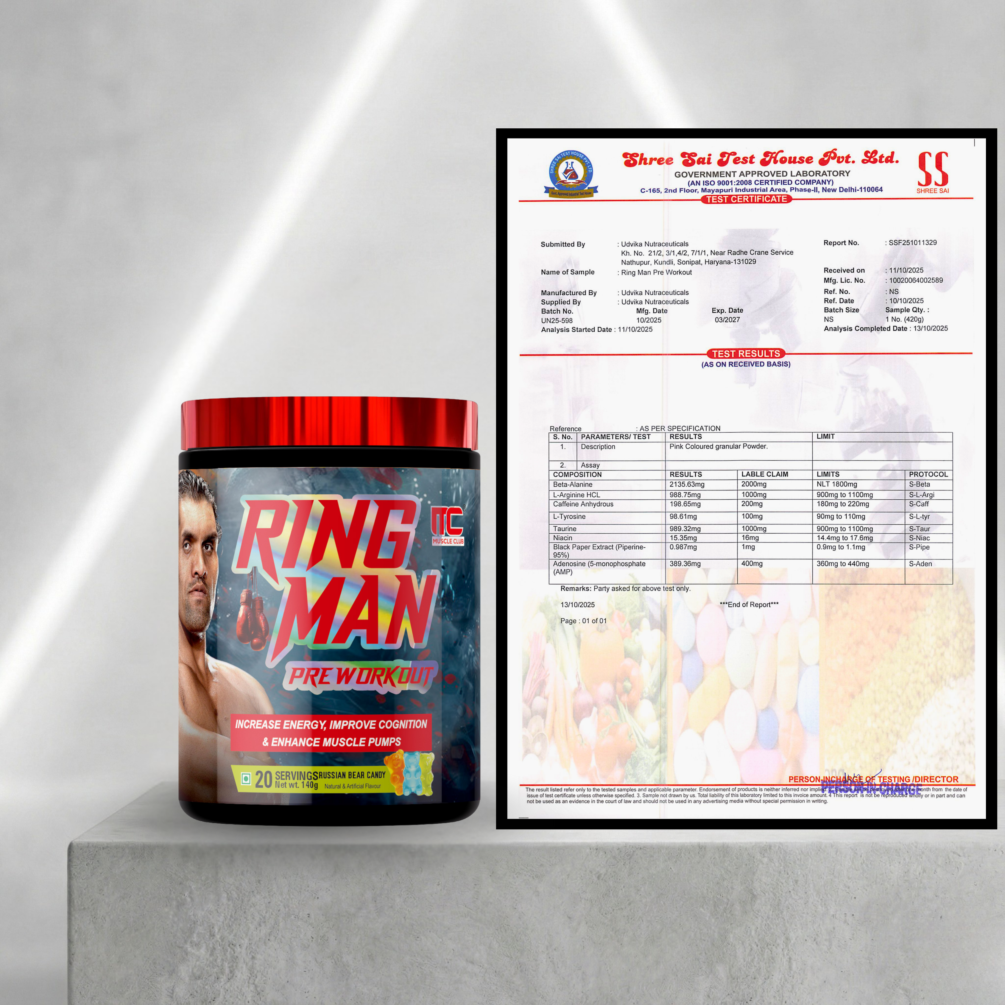 Ring Man Pre-Workout by The Great Khali | Intense Energy & Laser Focus | Powered by AMP , 2000mg Beta-Alanine & 200mg Caffeine