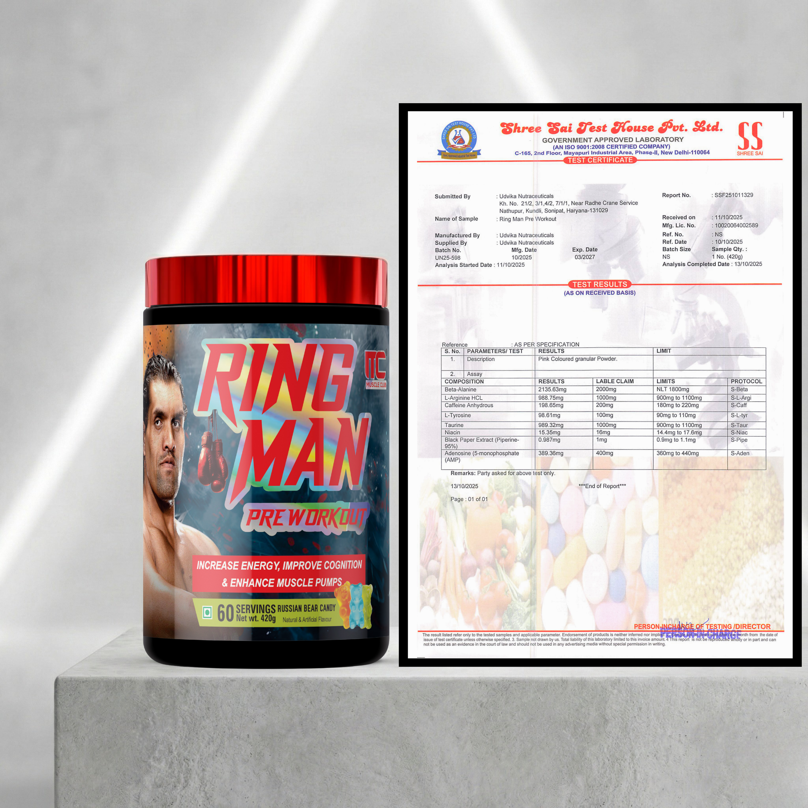 Ring Man Pre-Workout by The Great Khali | Intense Energy & Laser Focus | Powered by AMP , 2000mg Beta-Alanine & 200mg Caffeine