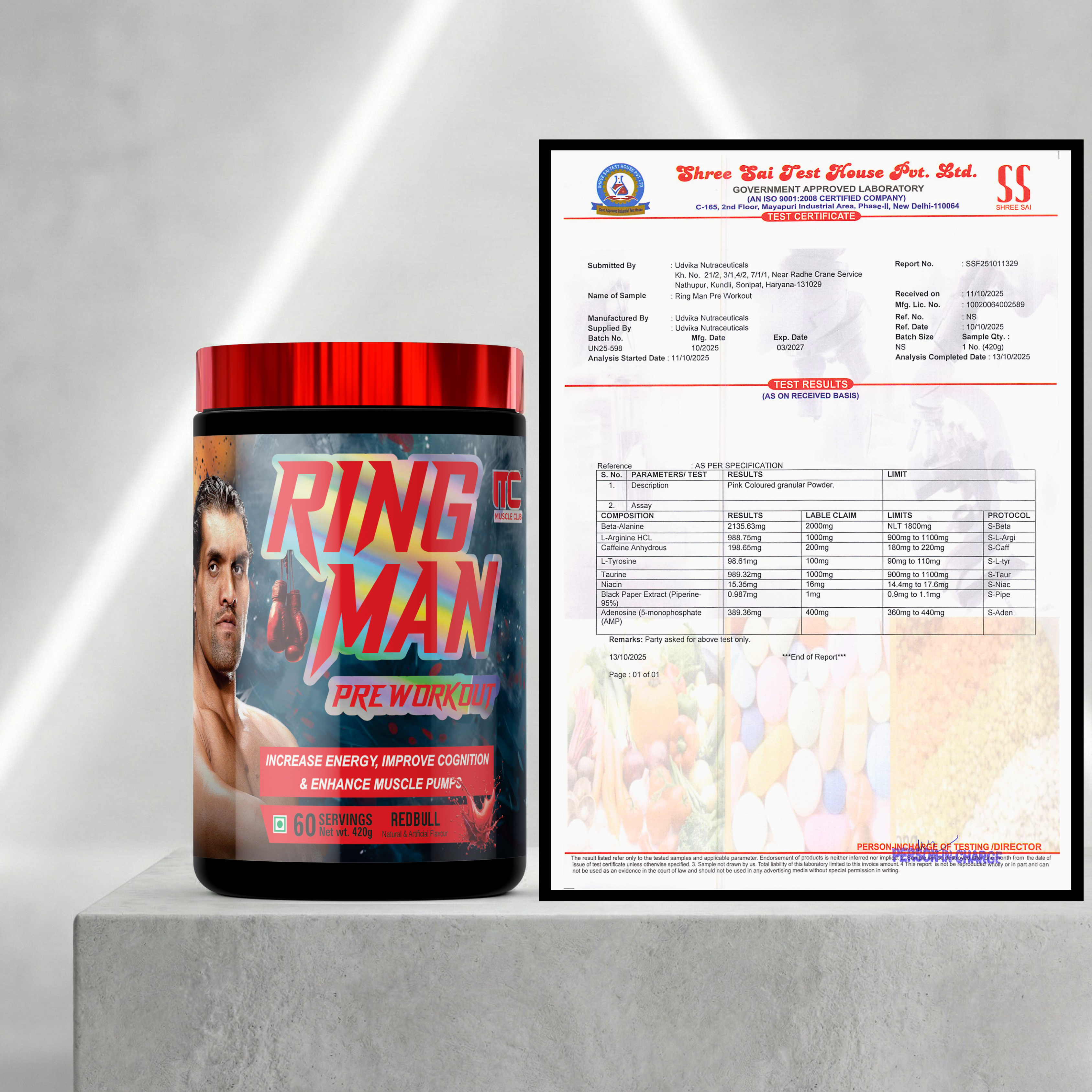 Ring Man Pre-Workout by The Great Khali | Intense Energy & Laser Focus | Powered by AMP , 2000mg Beta-Alanine & 200mg Caffeine