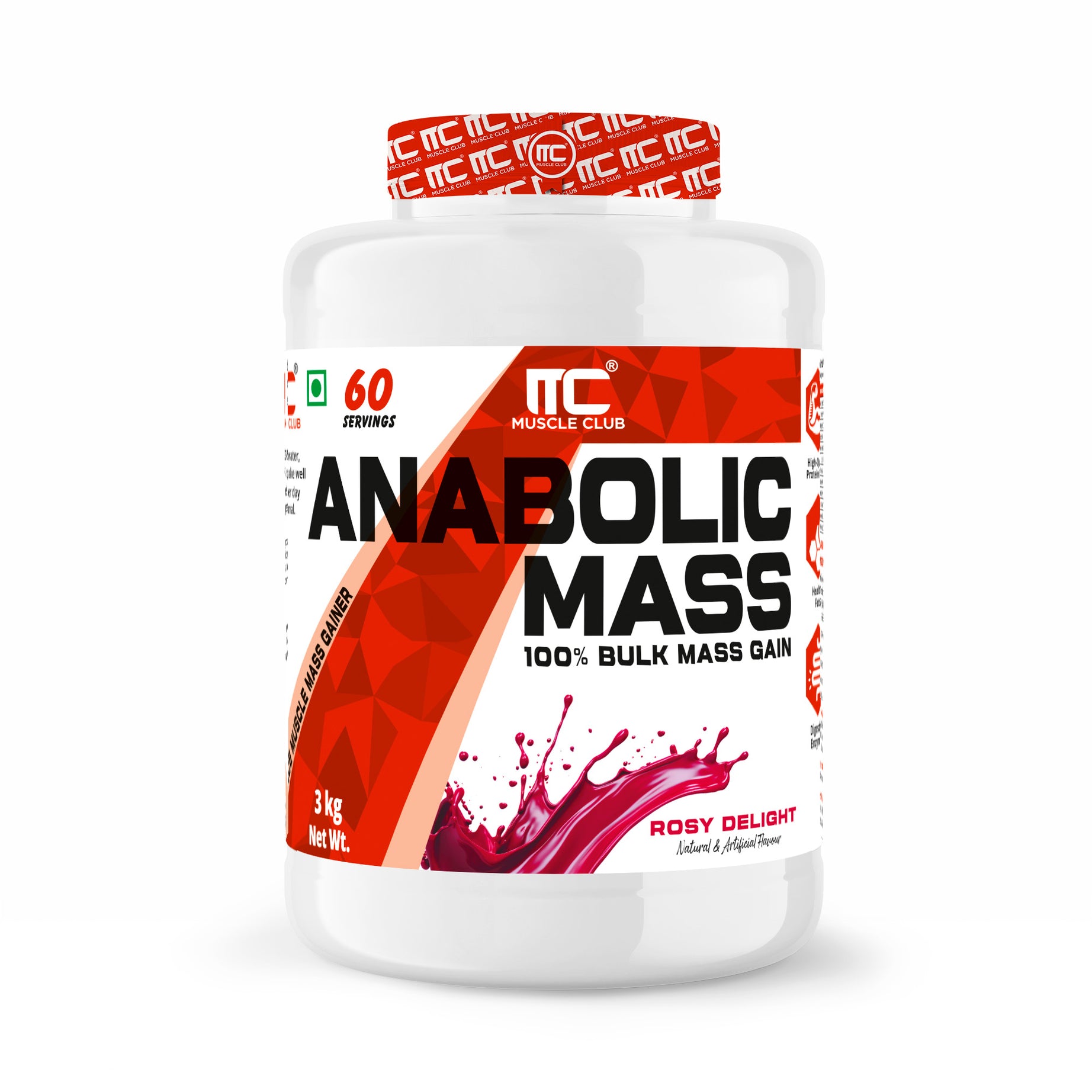 Muscle Club Anabolic Mass Gainer – 3kg 60 Serving – High-Calorie Weight Gainer with Protein, Complex Carbs, L-Glutamine, Creatine & Dietary Fibre – Supports Muscle Growth & Recovery - Muscle Club