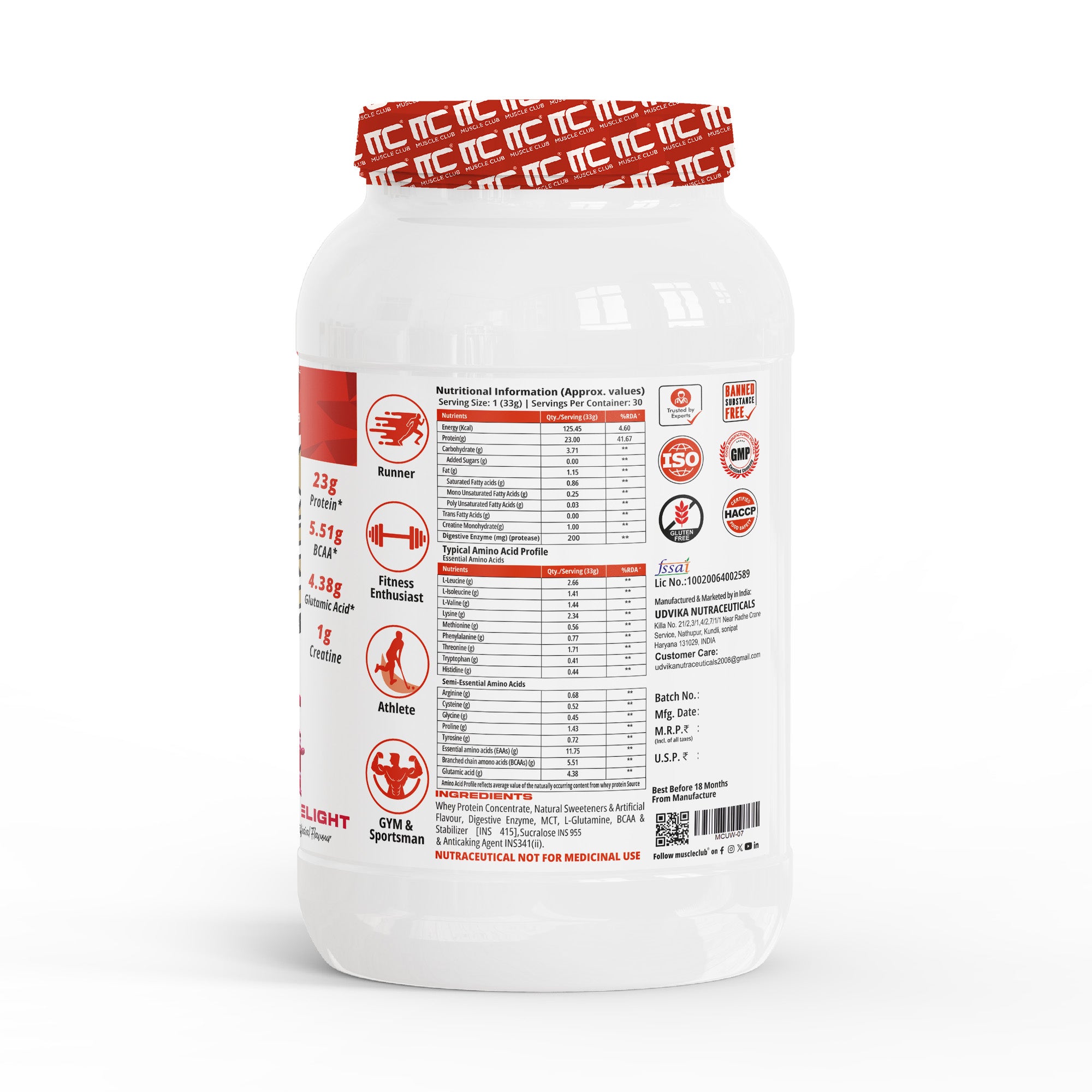 Muscle Club Ultra Whey Protein – 1kg – Premium Whey Protein Isolate & Concentrate Blend – Fast Absorbing Protein Powder with BCAAs & Glutamine – Supports Muscle Growth, Strength & Recovery – Low Carb & Low Fat - Muscle Club