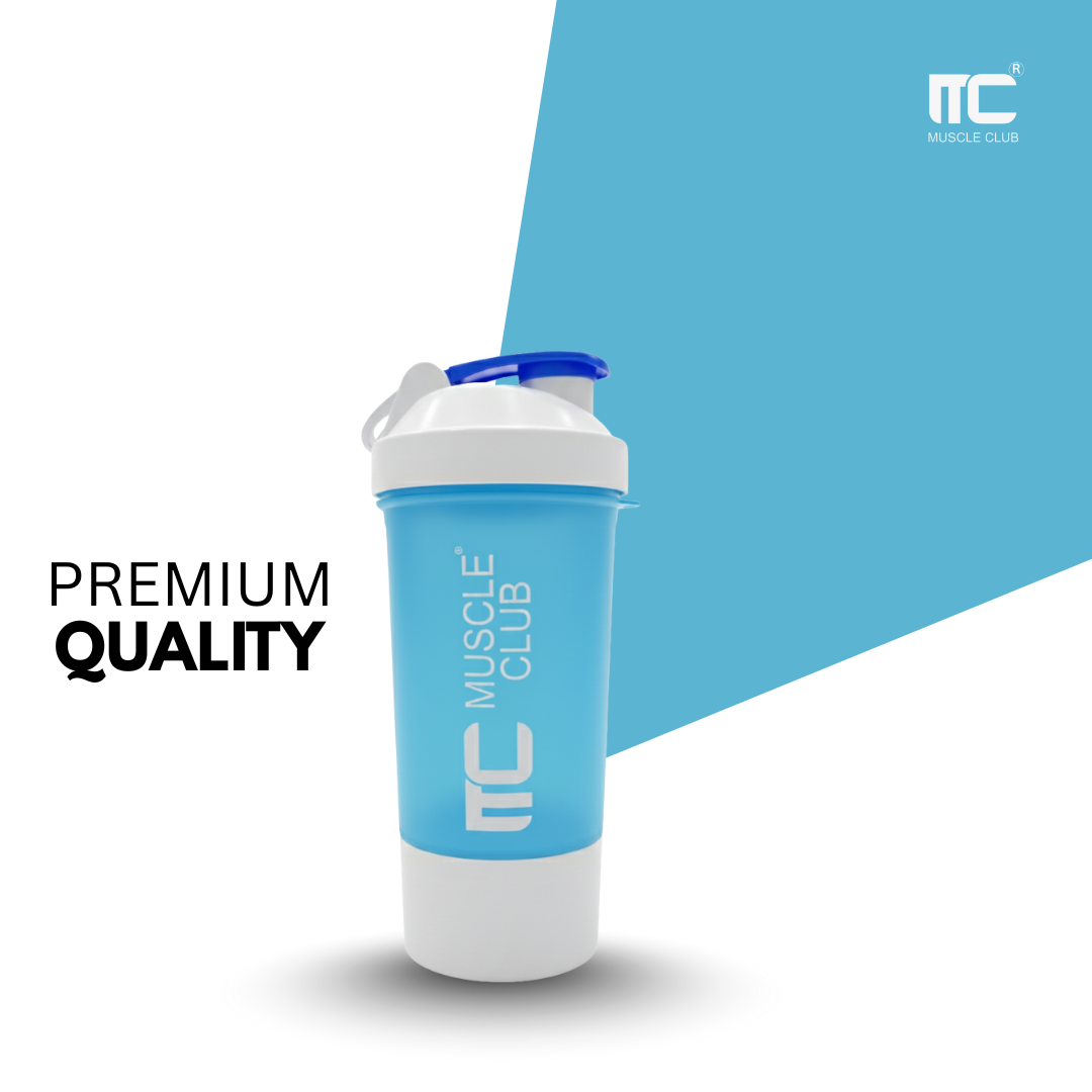 Muscle Club Shaker – 2-in-1 Double Compartment Protein Shaker Bottle for Gym & Fitness | BPA-Free & Leakproof