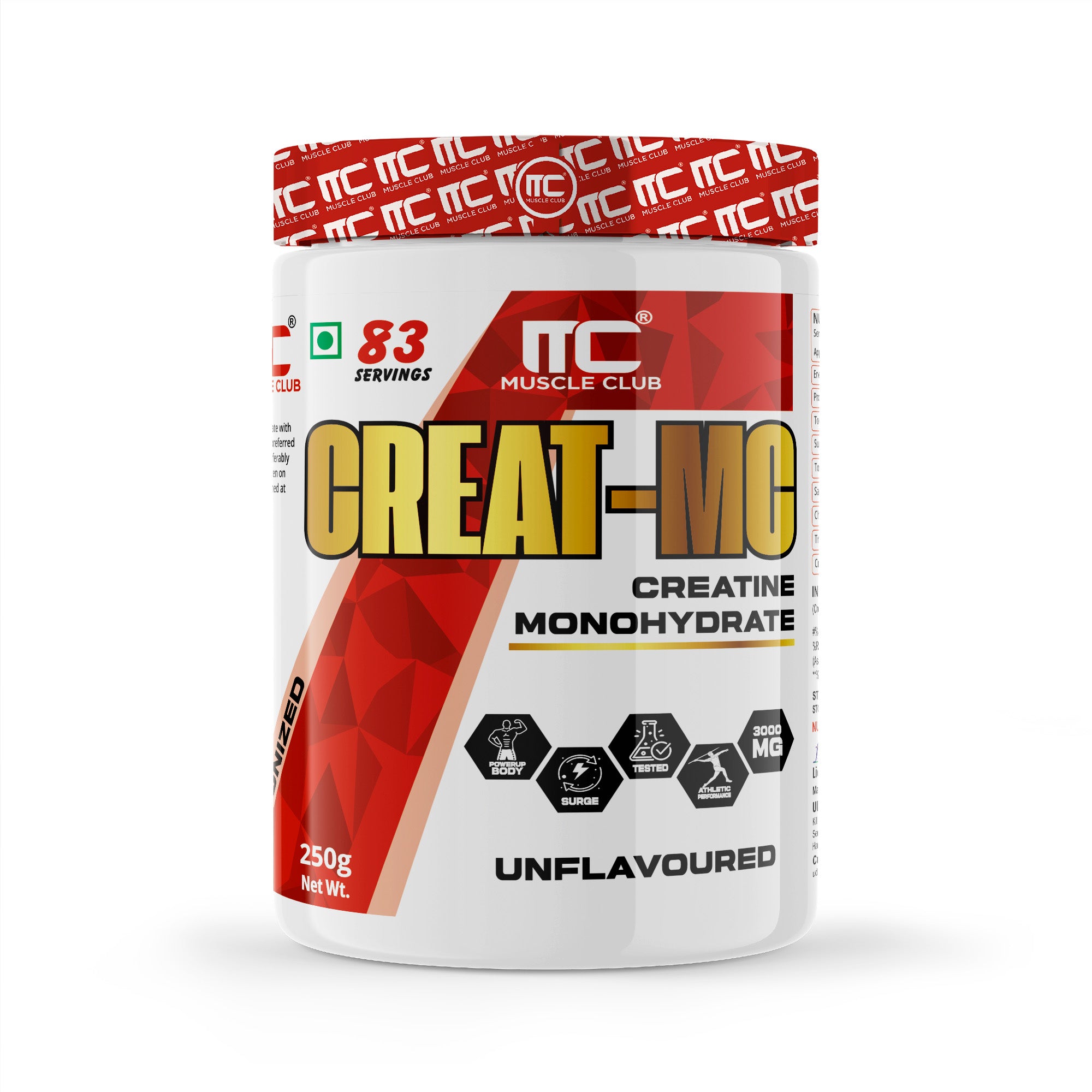 Muscle Club Creat-MC Micronized Creatine Powder for Supports Muscle Recovery, Strength Gains, and Lean Muscle Mass, 250g, 83 Servings - Muscle Club