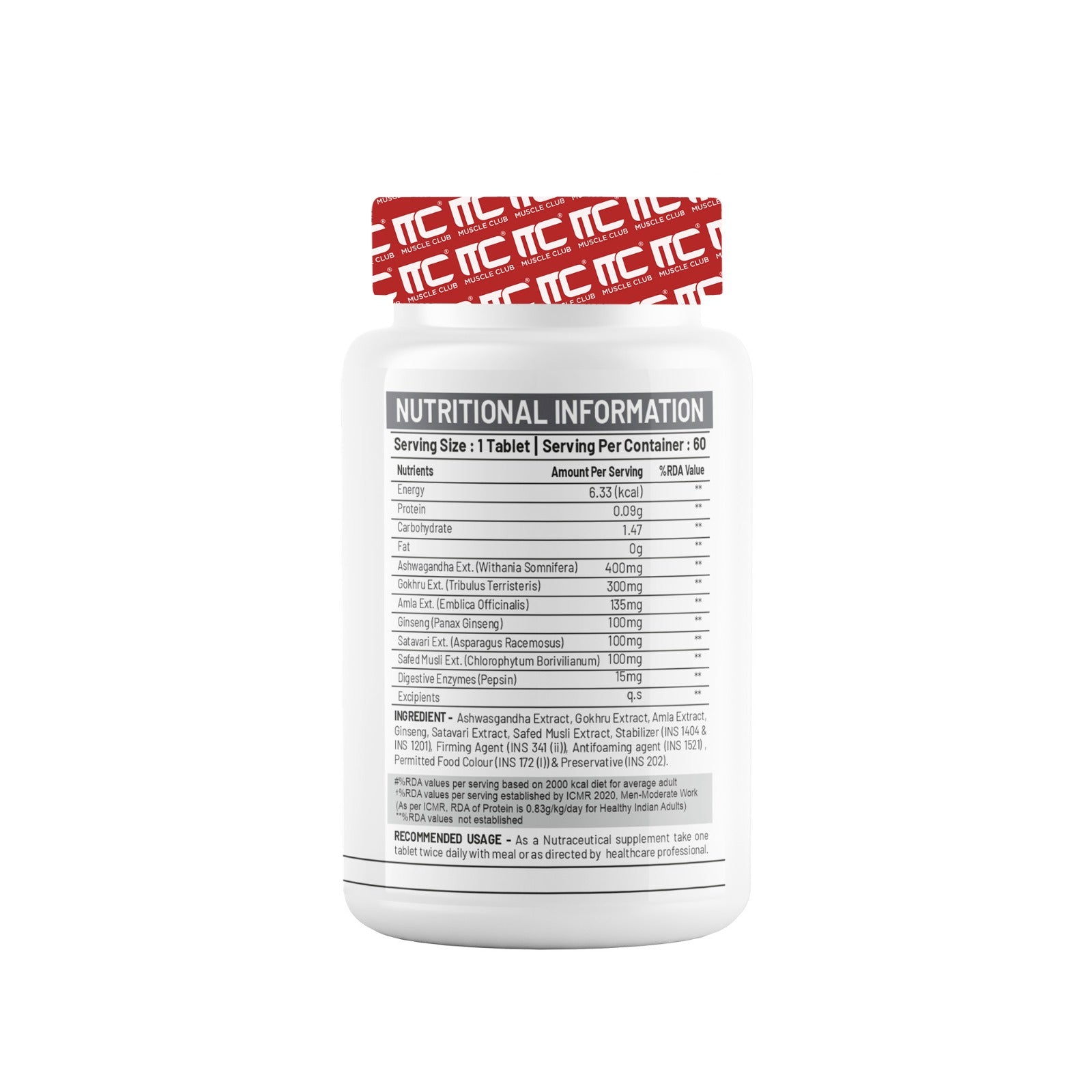 Muscle Club GAINZDROL - Ultimate Weight & Muscle Gainer Tablets with Ashwagandha & Tribulus | Supports Metabolism & Appetite | 60 Tablets