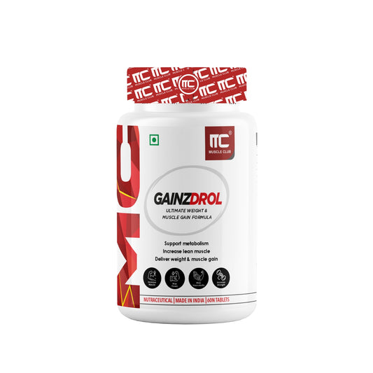 Muscle Club GAINZDROL - Ultimate Weight & Muscle Gainer Tablets with Ashwagandha & Tribulus | Supports Metabolism & Appetite | 60 Tablets