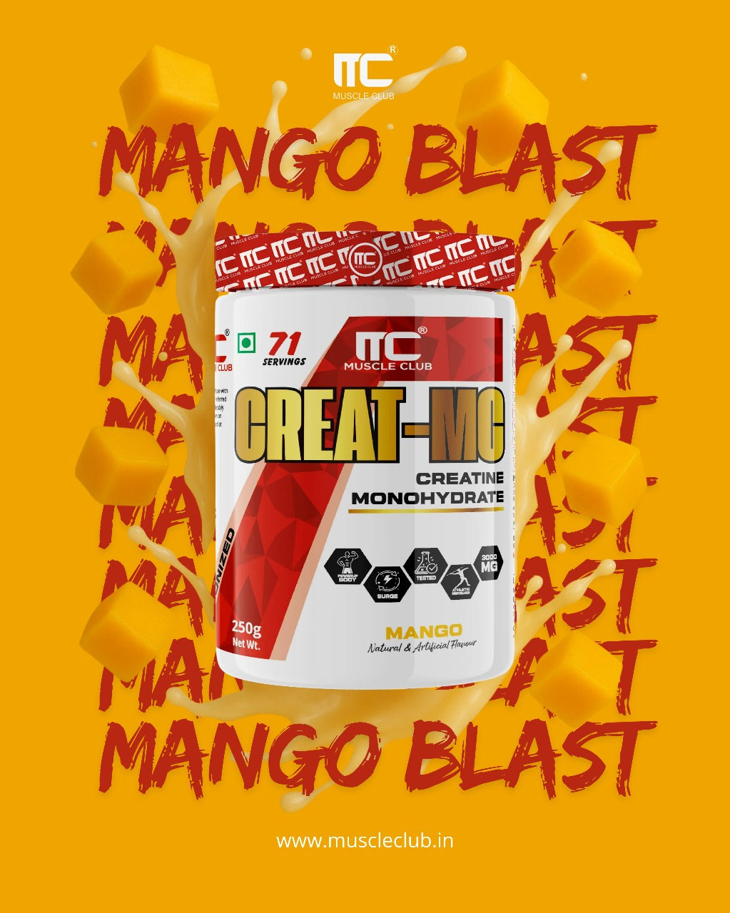 Muscle Club Creatine Monohydrate 250g –  Micronized Creatine Powder for Muscle Strength, Power & Endurance – Fast Absorption – Pre/Post Workout Supplement for Men & Women