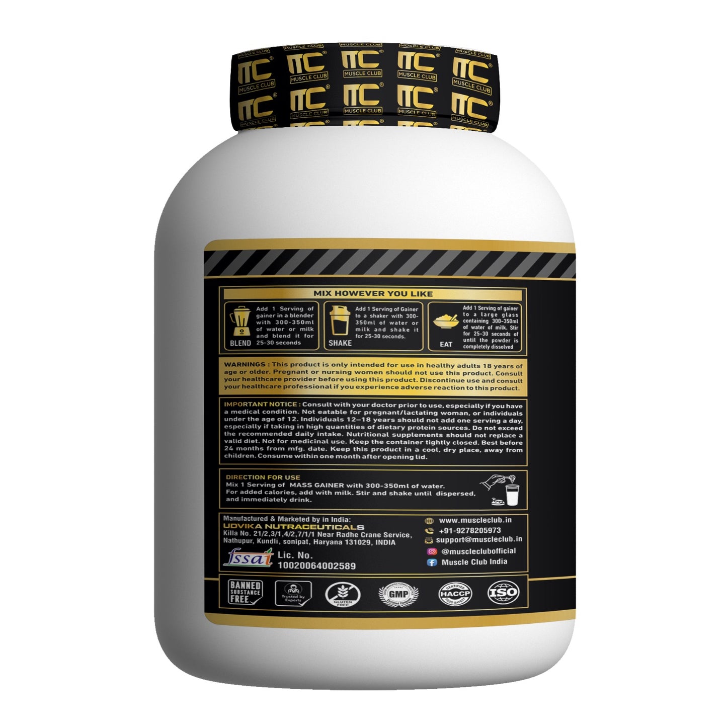 Muscle Club BulkUp Mass Gainer 2kg | 15g Protein, 25g Carbs & 1g Taurine