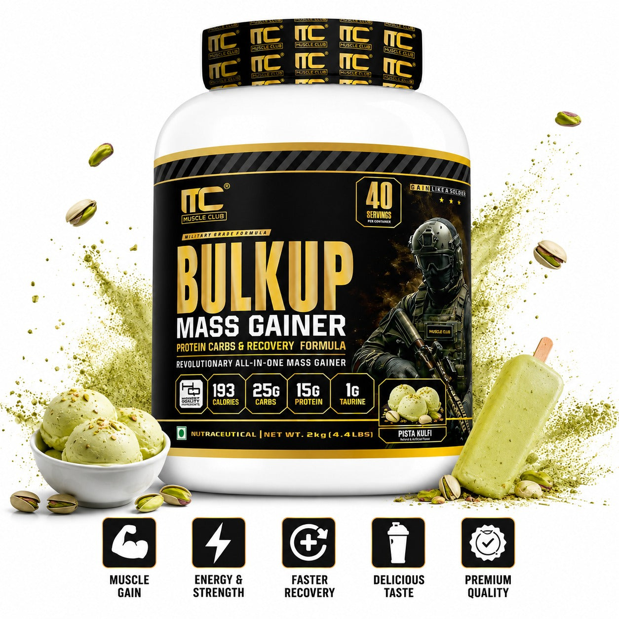 Muscle Club BulkUp Mass Gainer 2kg | 15g Protein, 25g Carbs & 1g Taurine