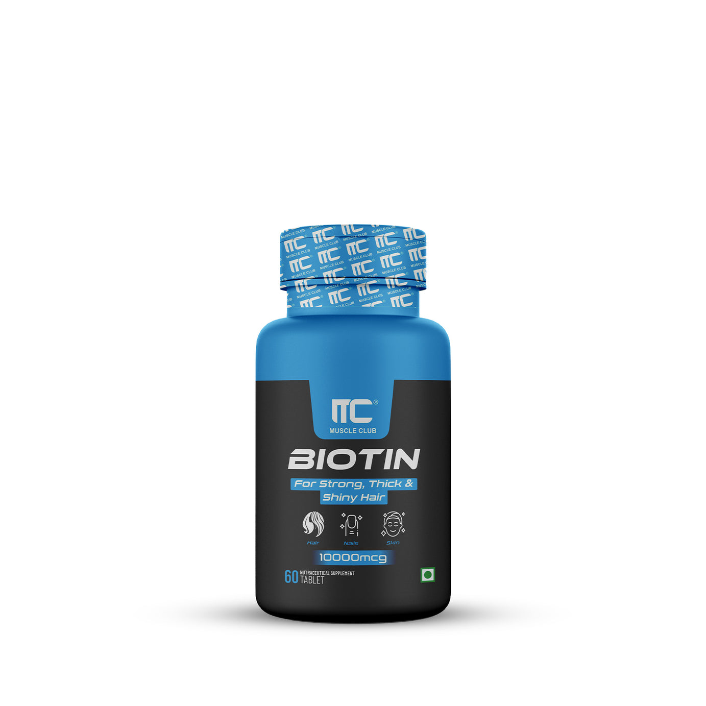 Muscle Club Biotin Supplement 10000mcg - Hair, Skin, Nails | Enhance Your Hair, Skin, and Nails with 10000mcg of Pure Biotin (60 Tab)